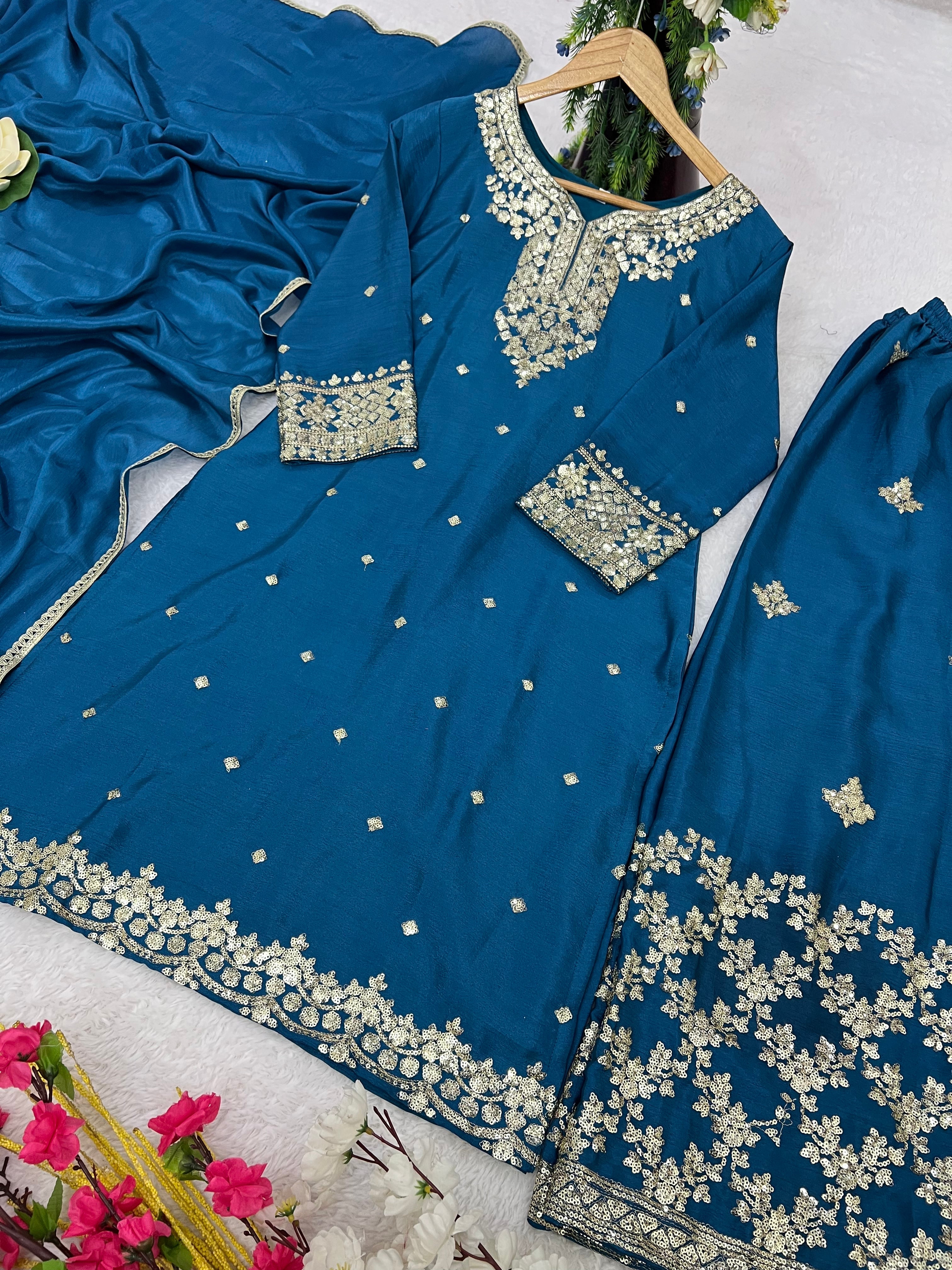 Designer Party Wear Top-Bottom And Dupatta