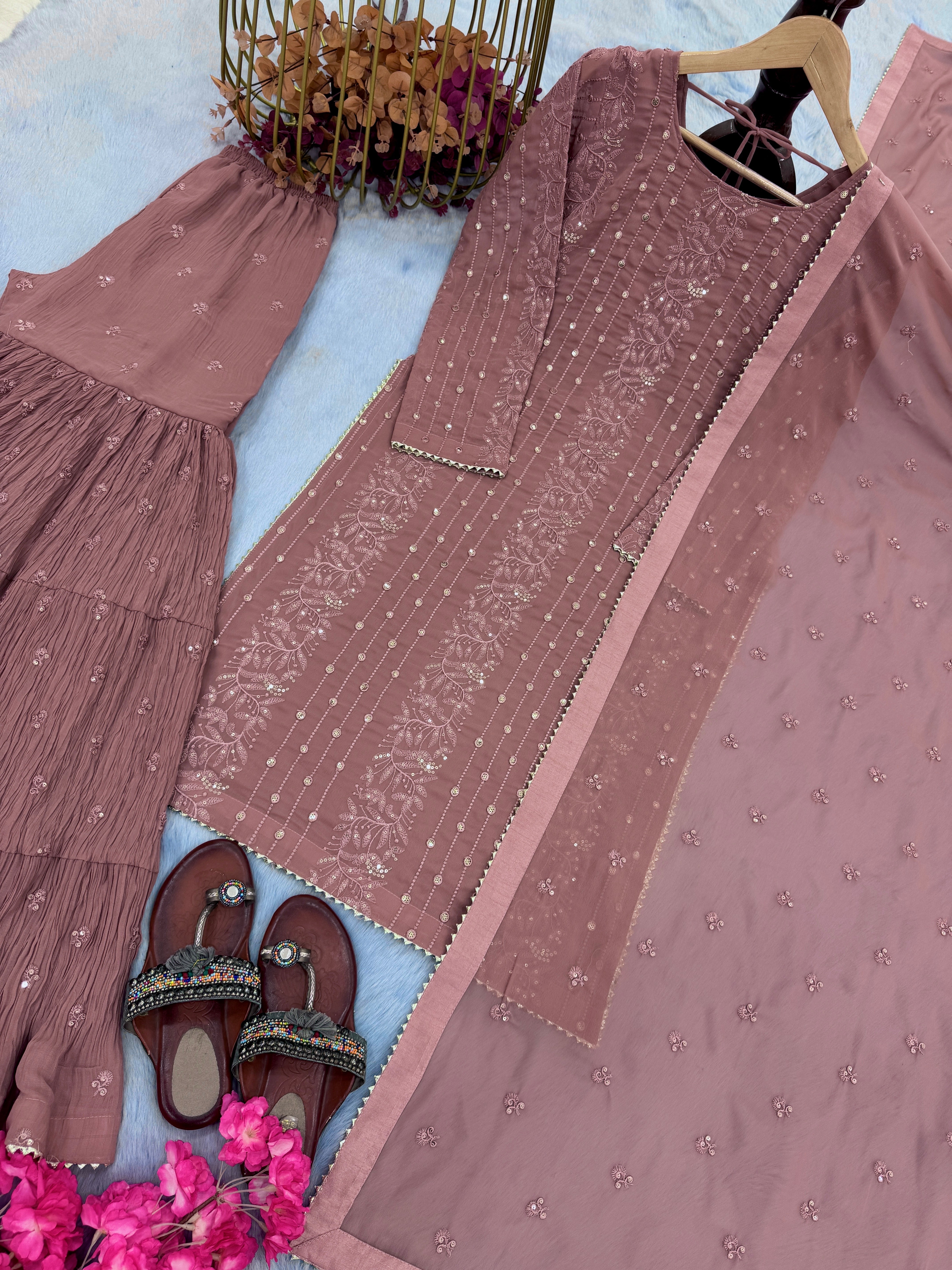 Designer Party Wear Look Top Plazzo & Dupatta