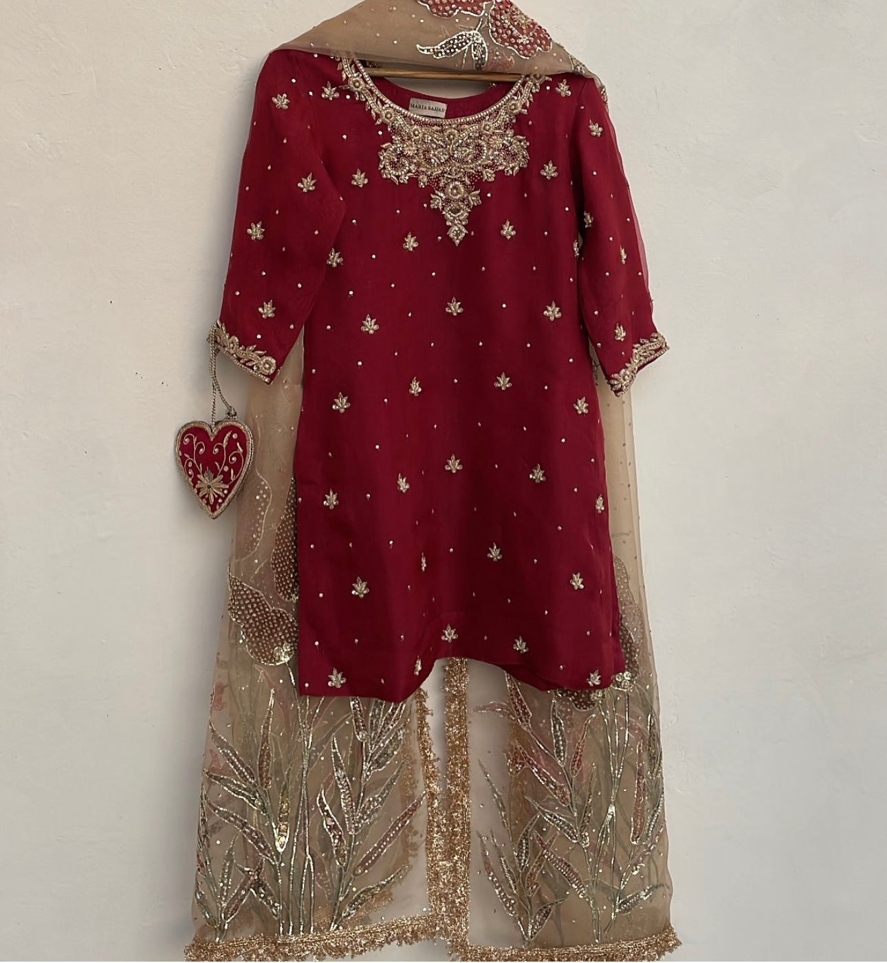 Beautiful Party Wear Top-Sarara And Dupatta With Moti Work