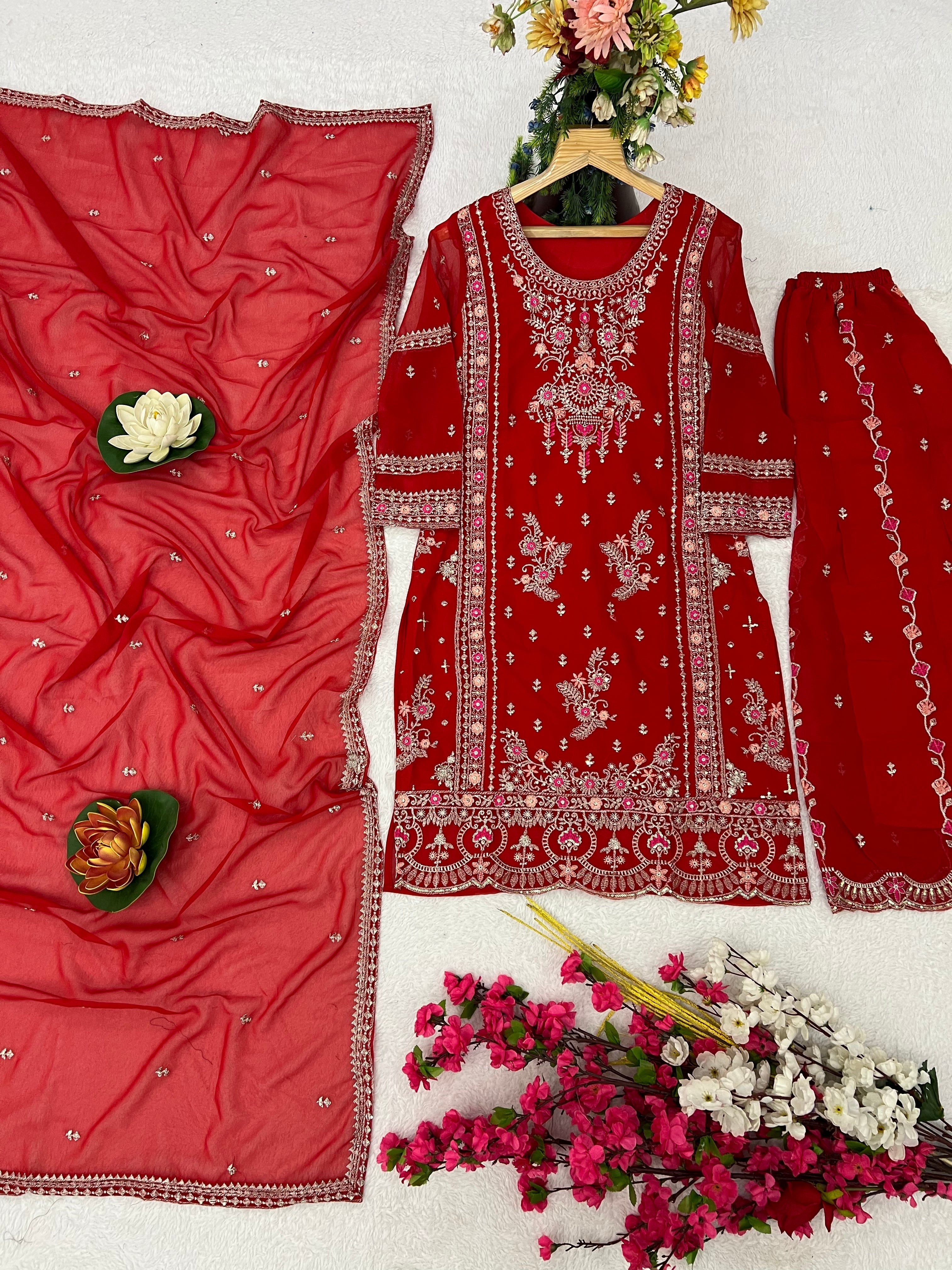 Designer Party Wear Top And Bottom With Beautiful Dupatta