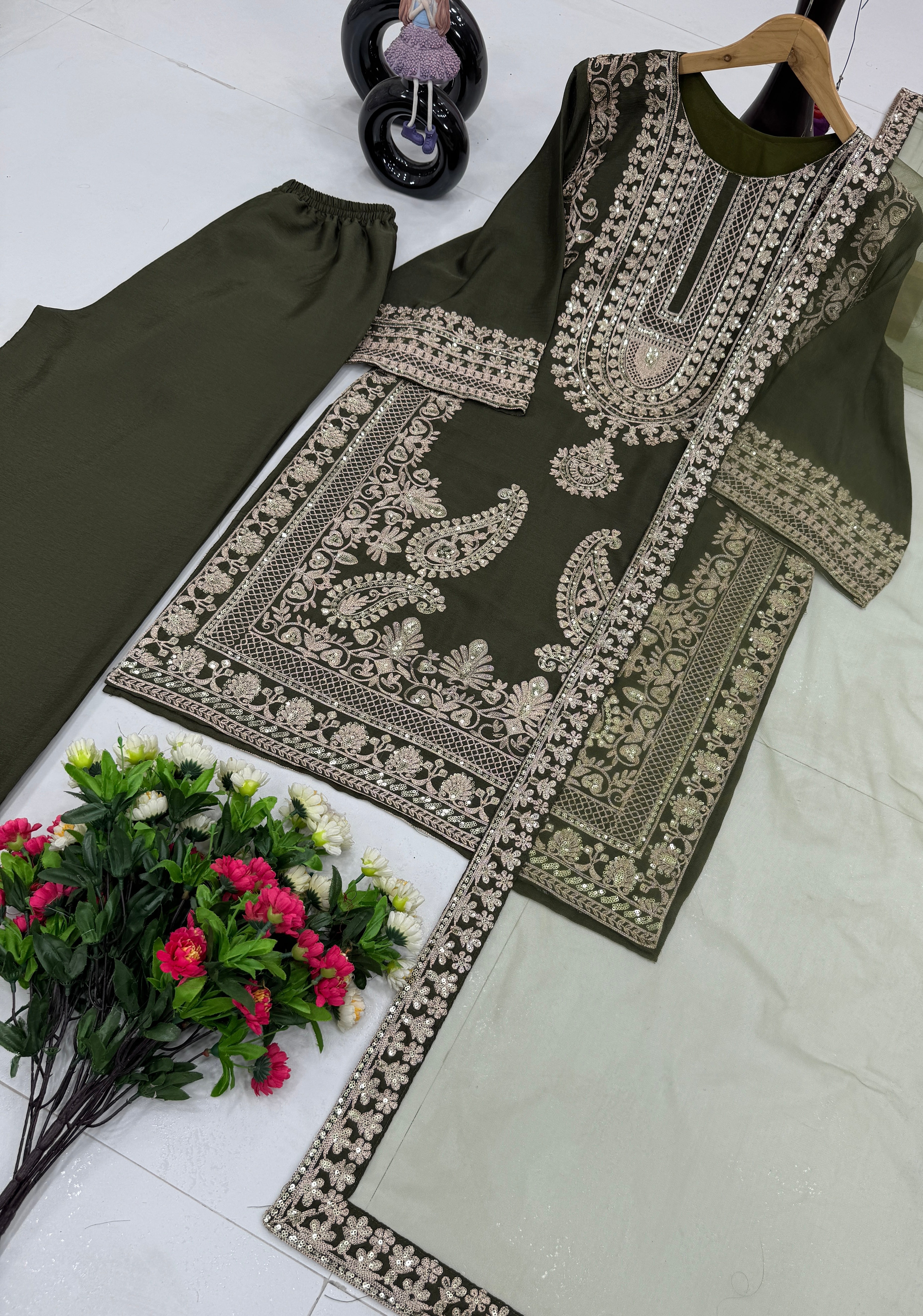 Beautiful Designer Wear Top Plazzo And Dupatta
