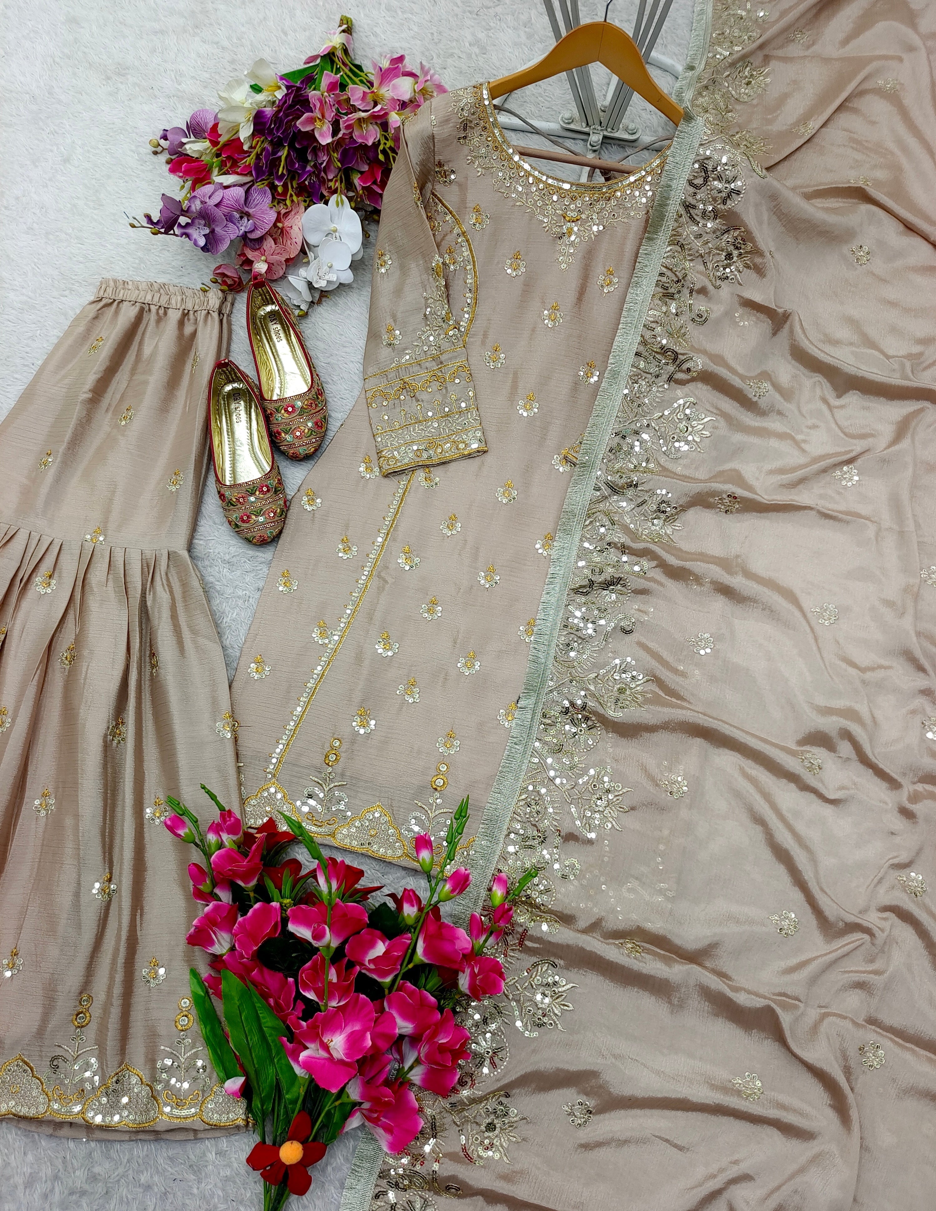 Designer Party Wear Look Top-Sarara And Fancy Dupatta