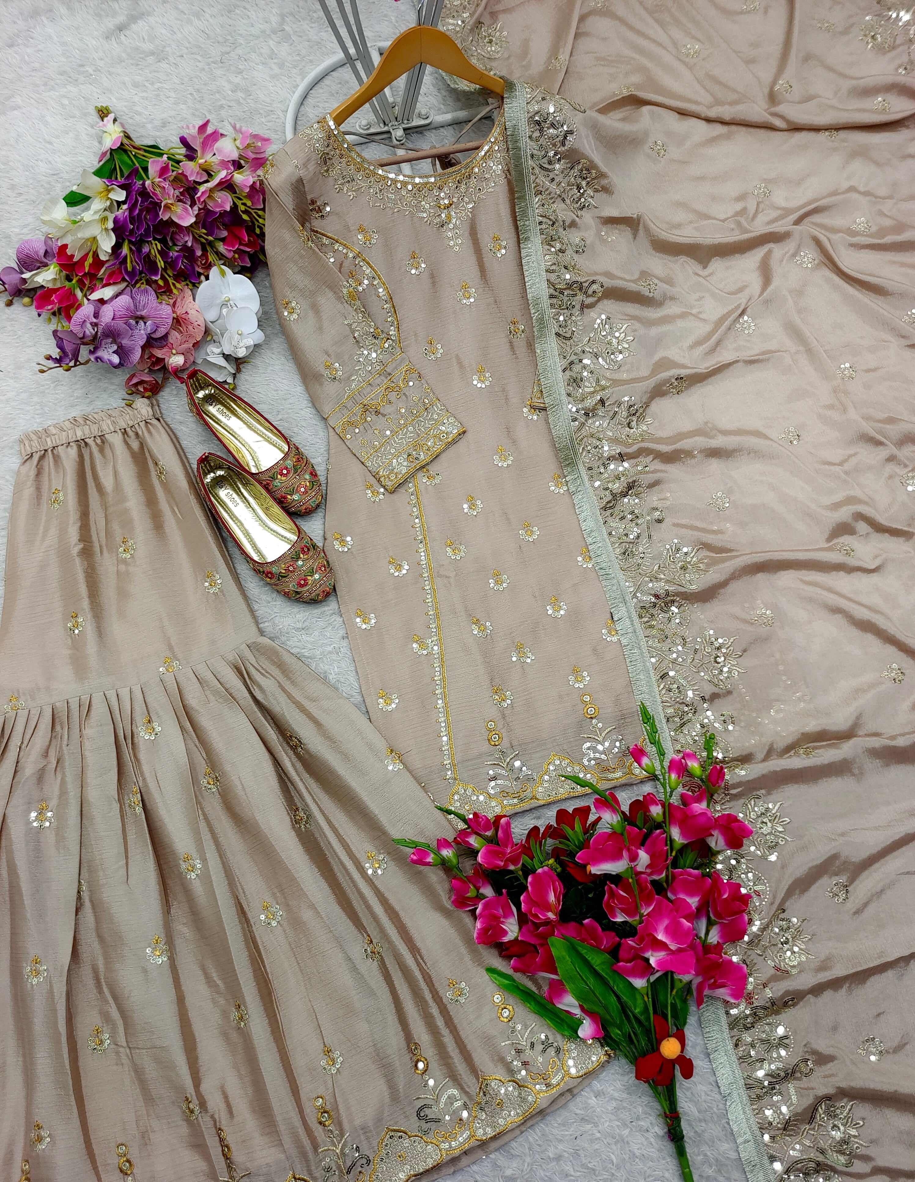 Designer Party Wear Look Top-Sarara And Fancy Dupatta