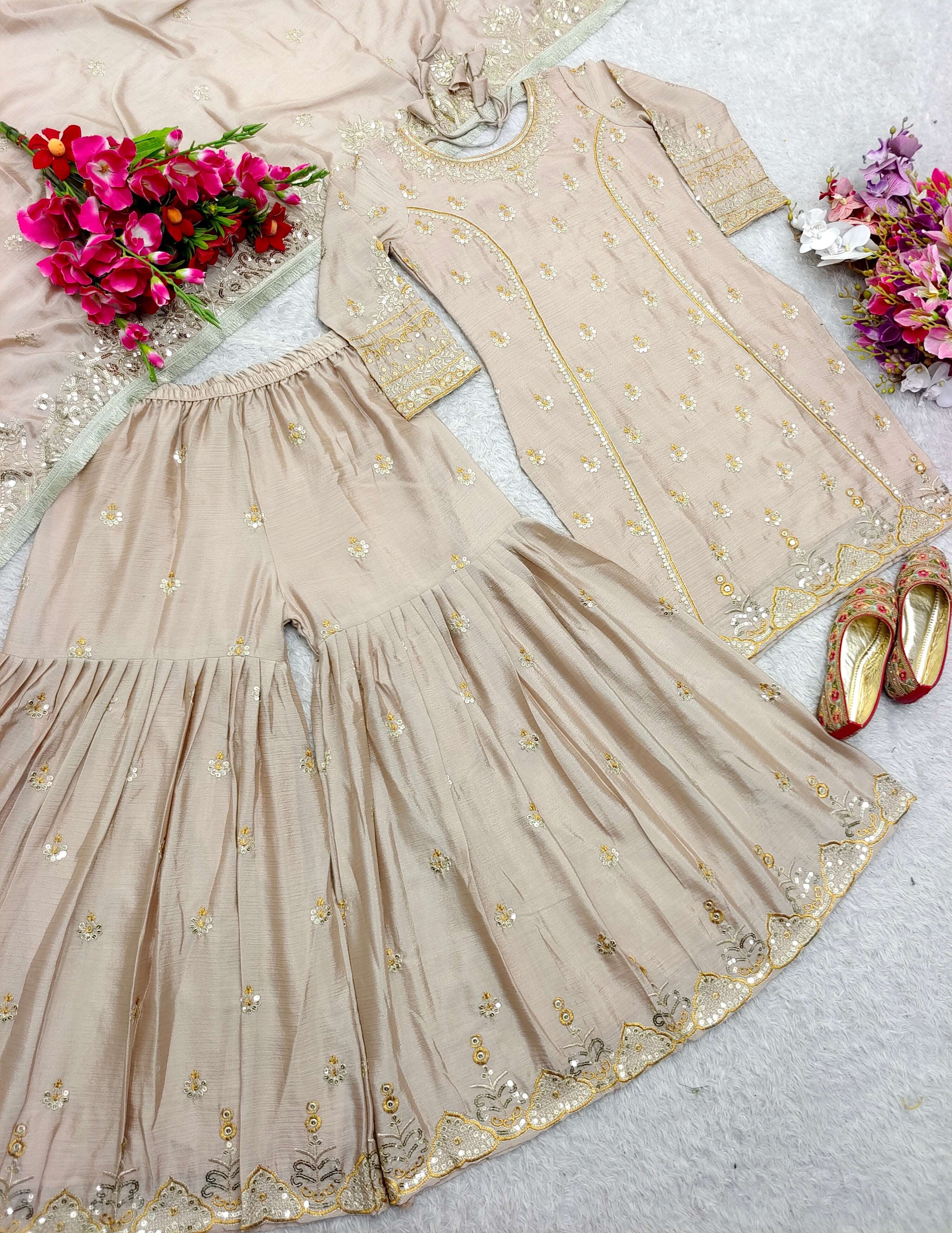 Designer Party Wear Look Top-Sarara And Fancy Dupatta