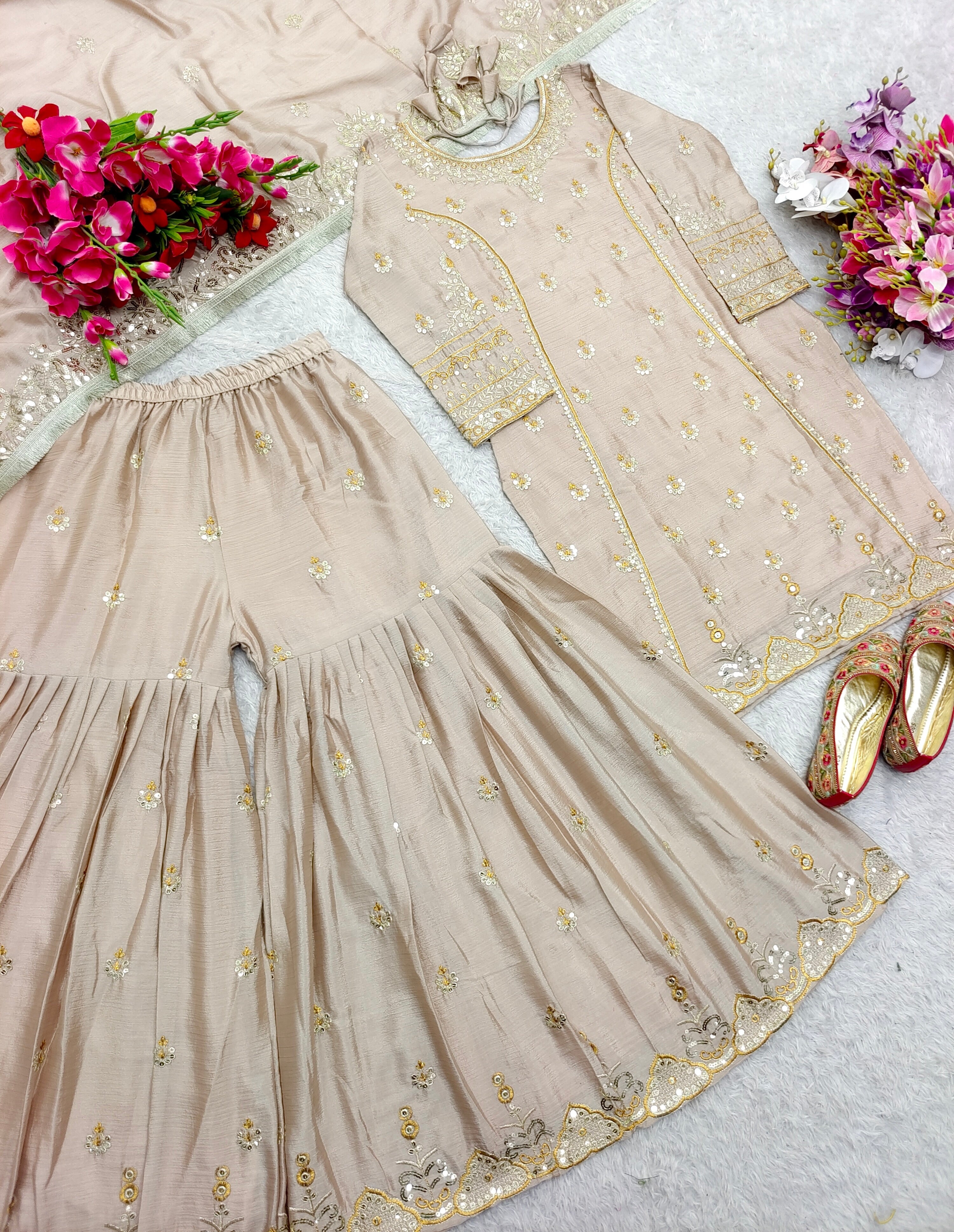 Designer Party Wear Look Top-Sarara And Fancy Dupatta