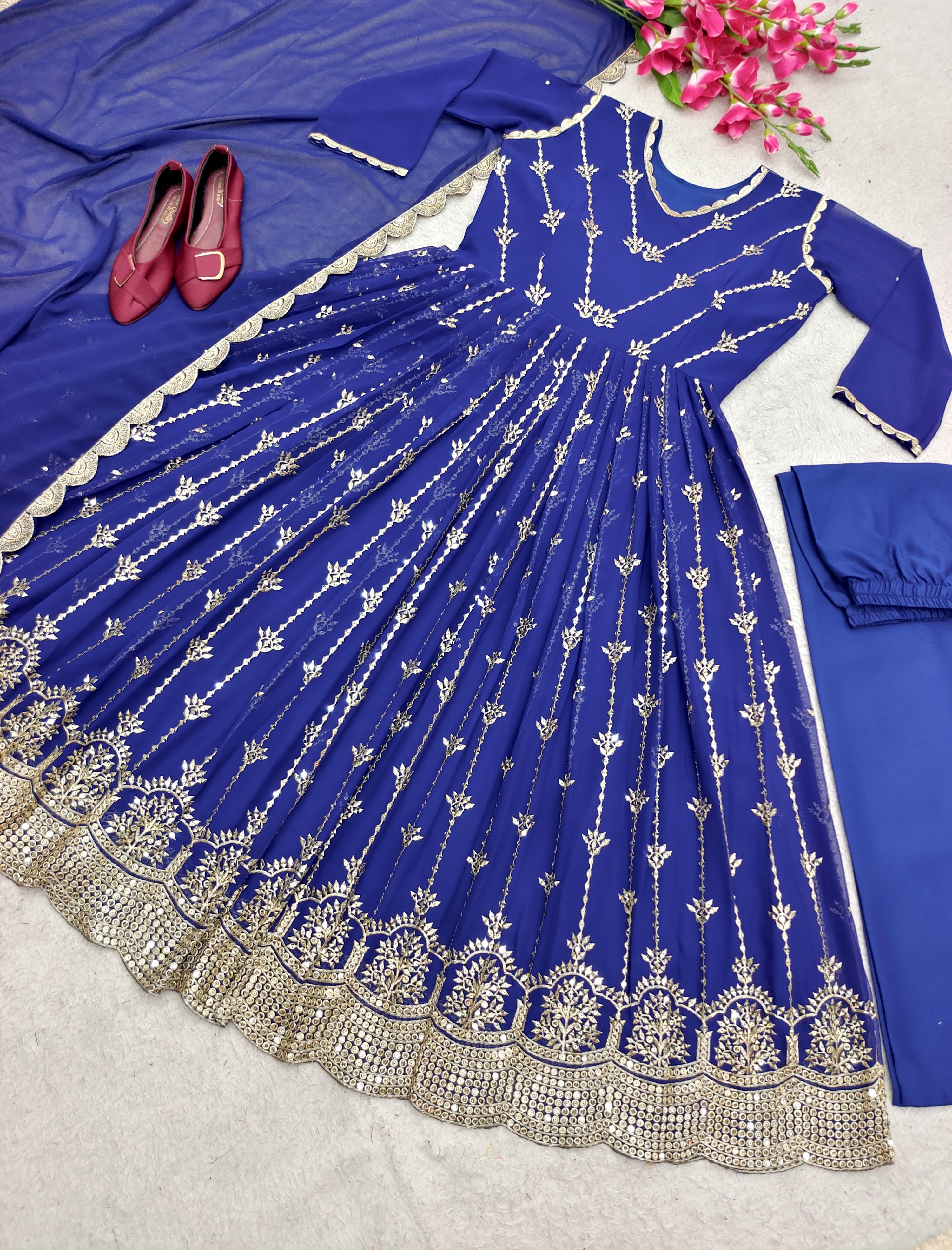 Designer Party Wear Gown With Pent And Fancy Dupatta