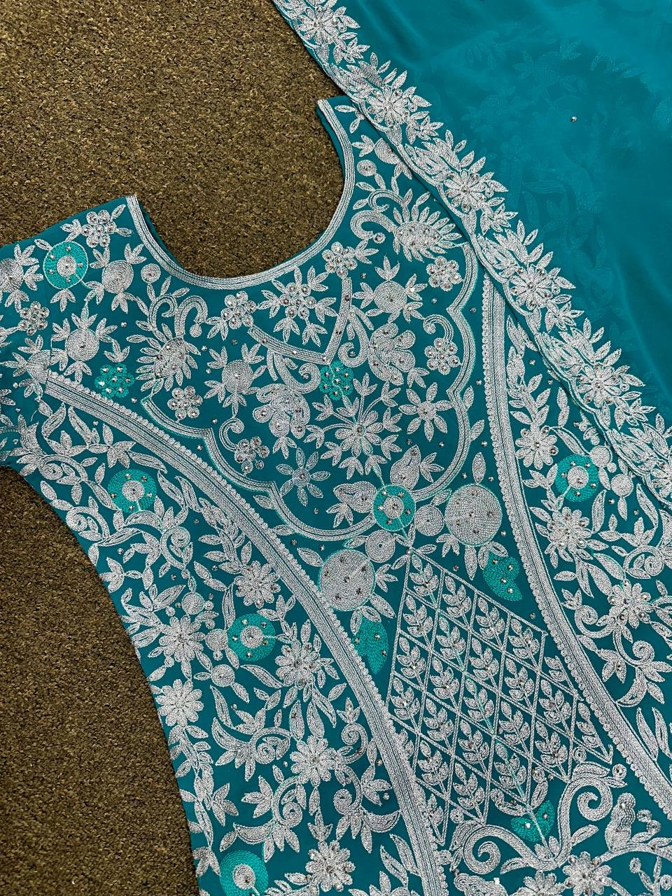 Party Wear Suit Set With Embroidery Work With Stone Hand Work