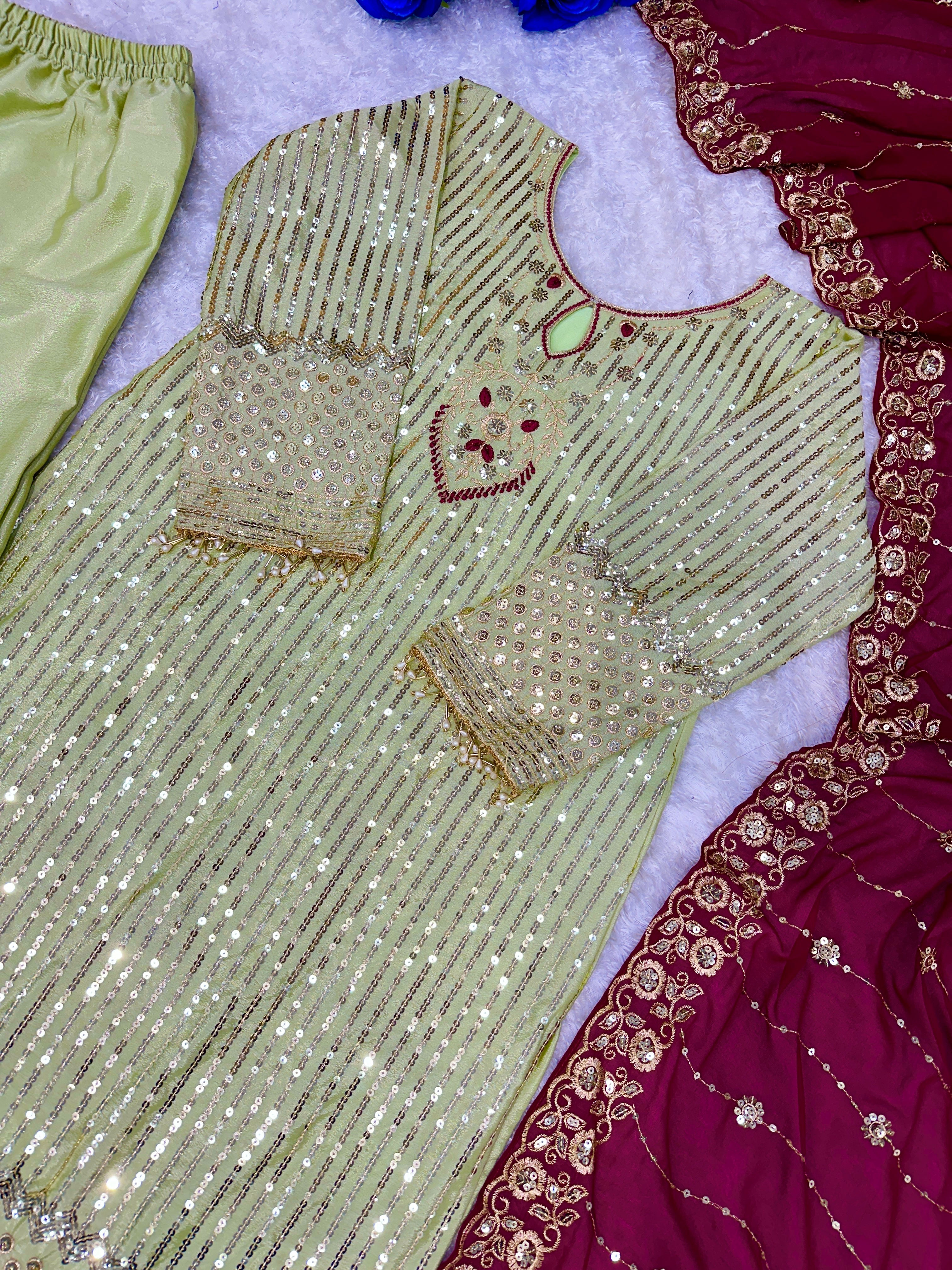 Designer Party Wear Top Bottom And Dupatta With Embroidery Work