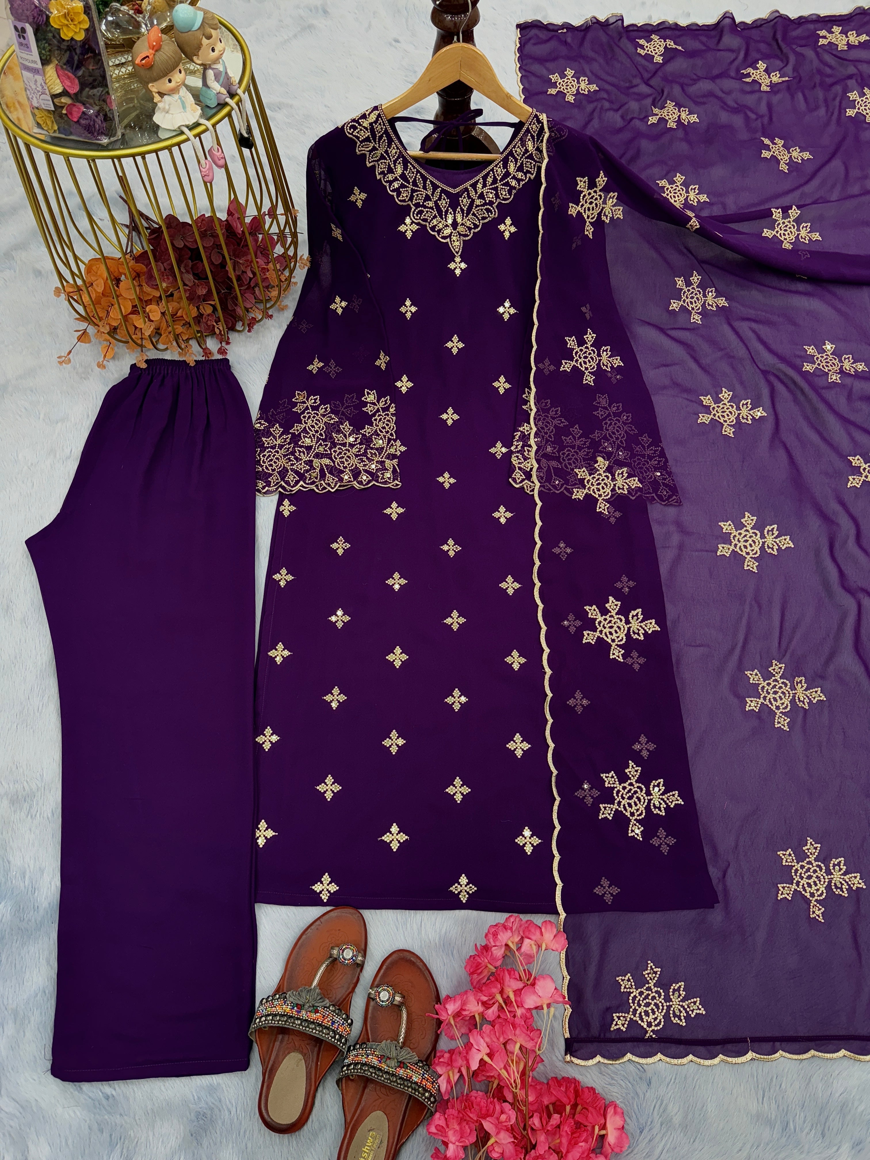 Designer Party Wear Look Top Plazzo & Beautiful Dupatta