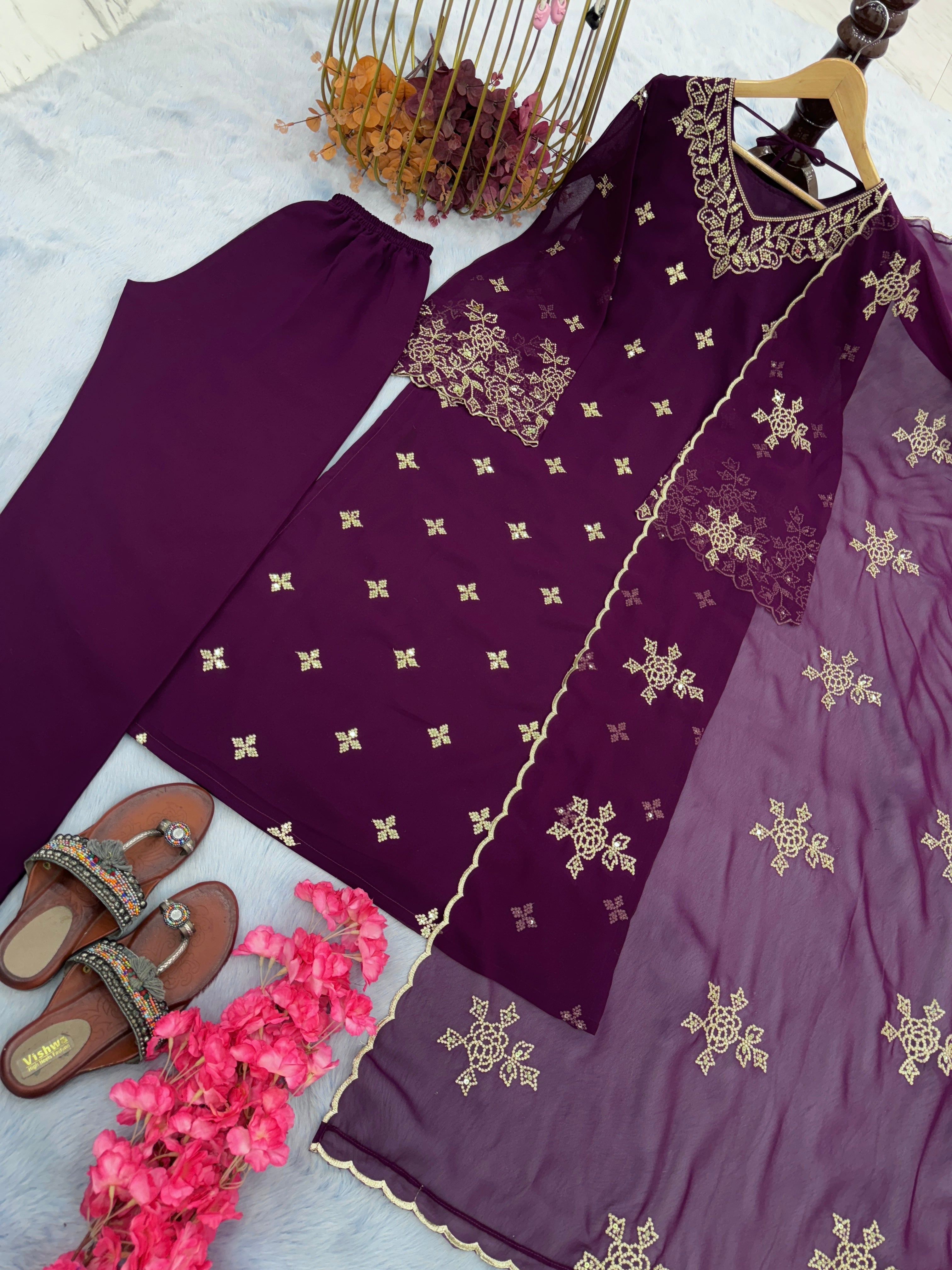 Designer Party Wear Look Top Plazzo & Beautiful Dupatta