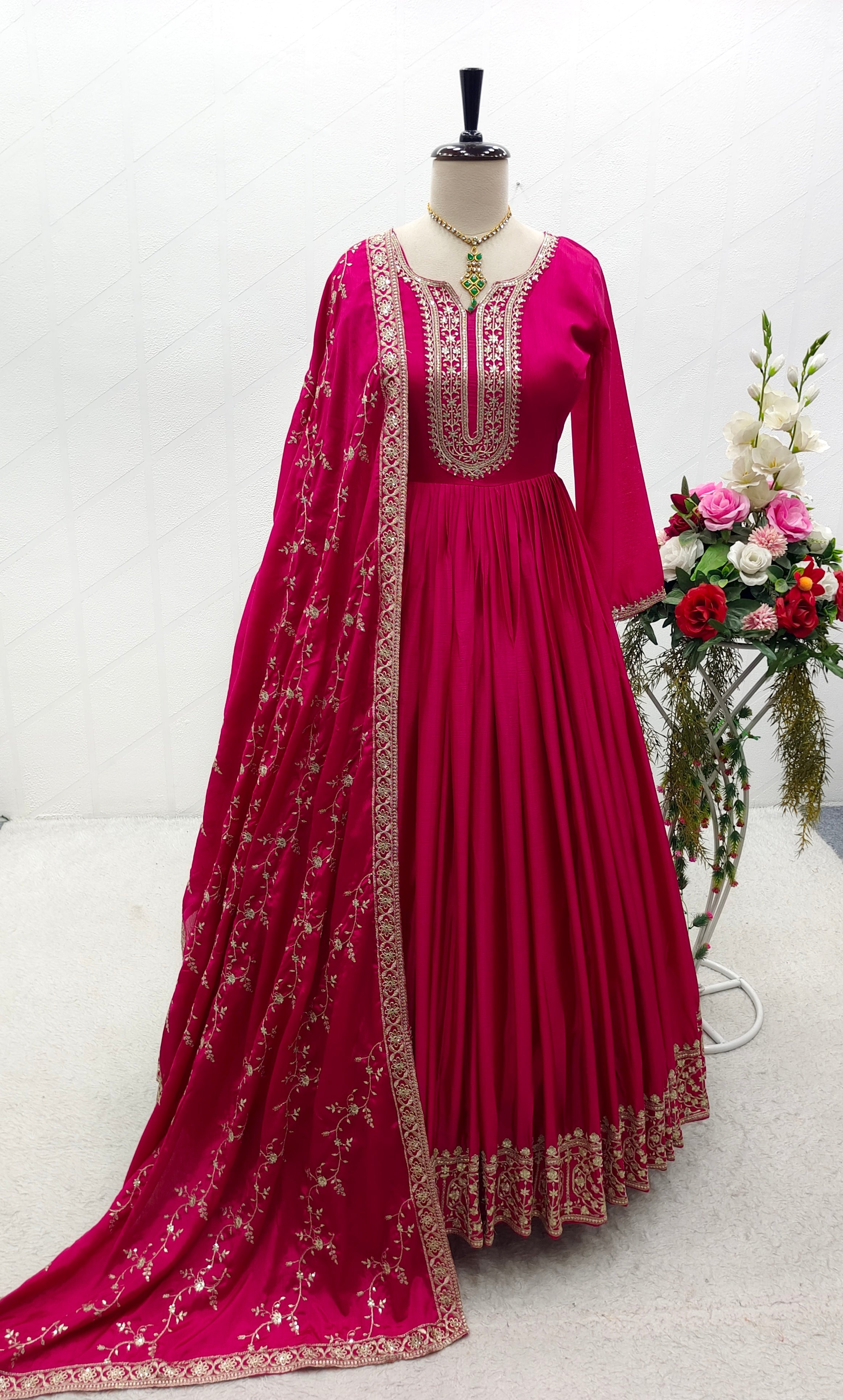 Designer Party Wear Gown And Dupatta With Embroidery Work