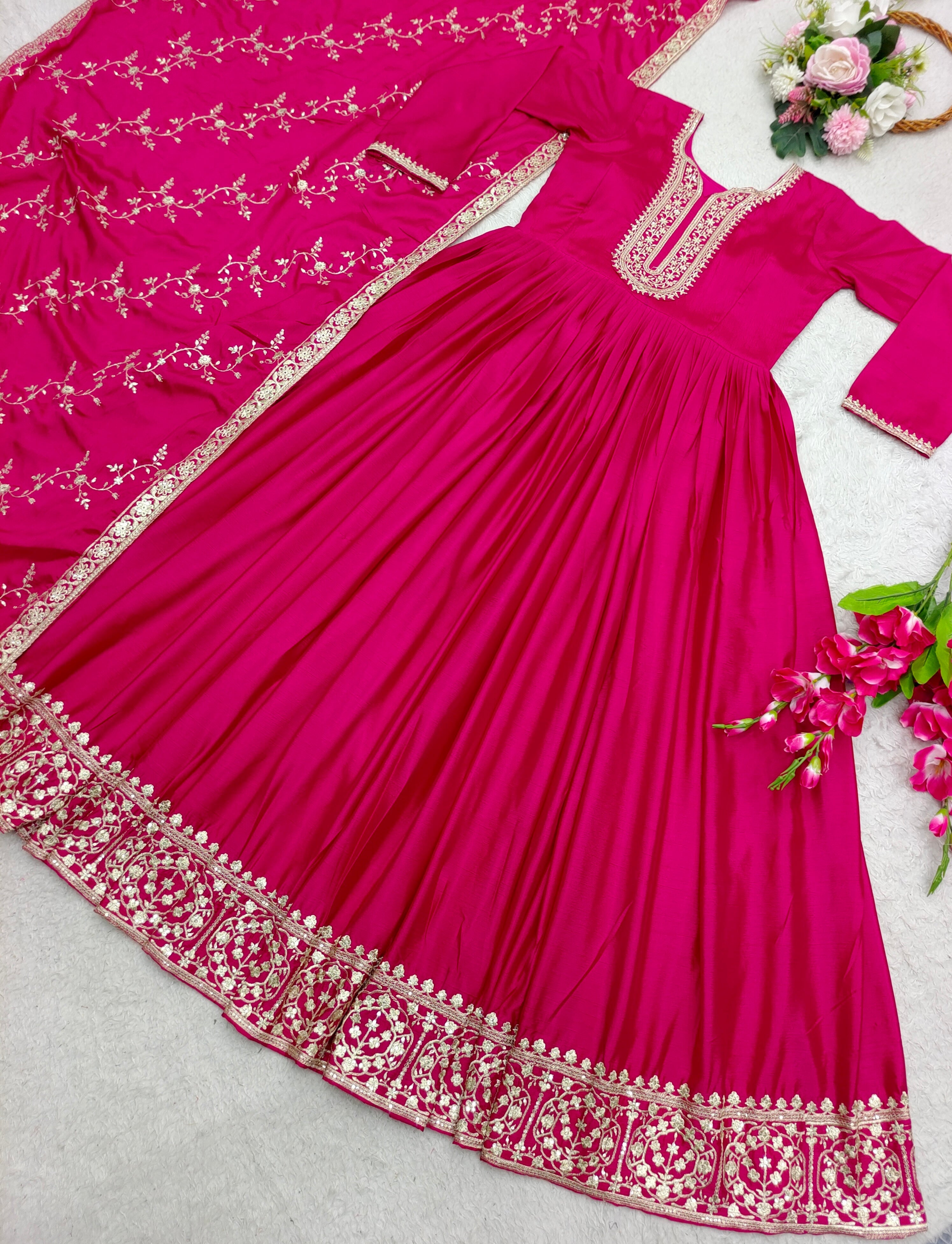 Designer Party Wear Gown And Dupatta With Embroidery Work