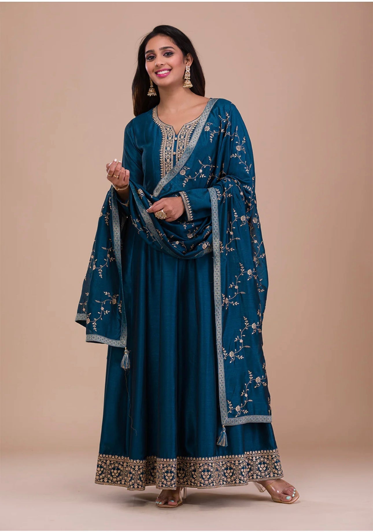 Designer Party Wear Gown And Dupatta With Embroidery Work
