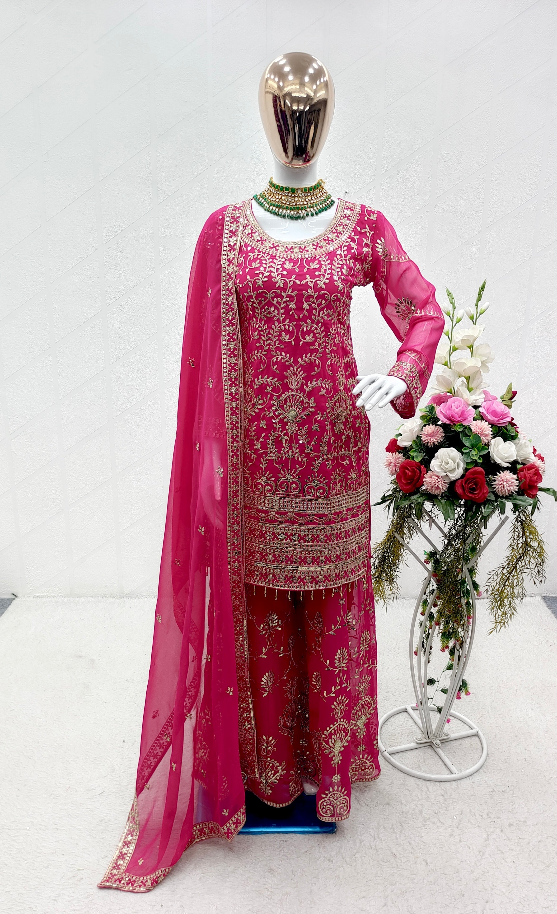 Designer Party Wear Top-Sarara With Dupatta With Embroidery Work