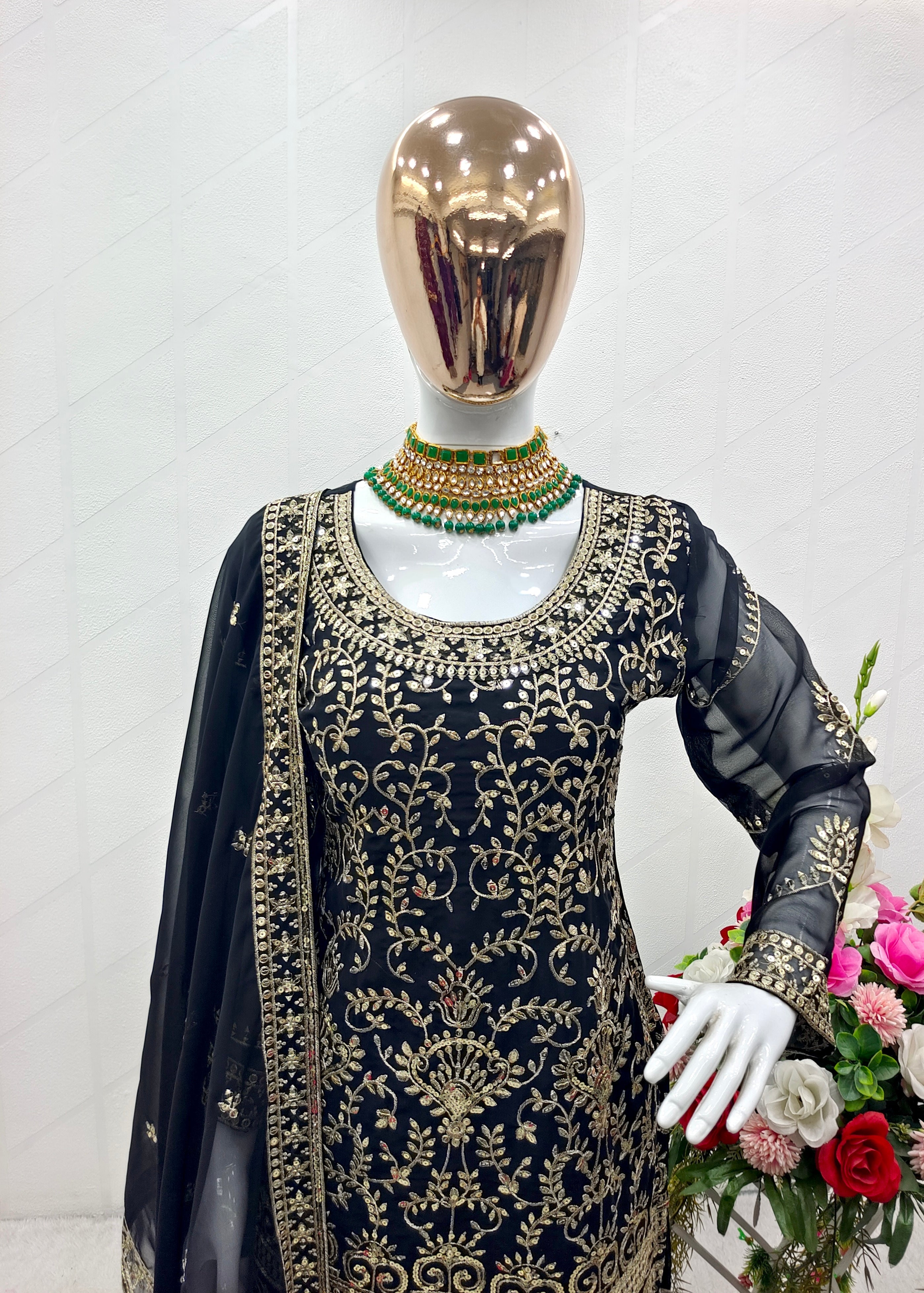 Designer Party Wear Top-Sarara With Dupatta With Embroidery Work