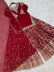 Fancy Top-Sharara & Dupatta With Embroidery And Sequence Work
