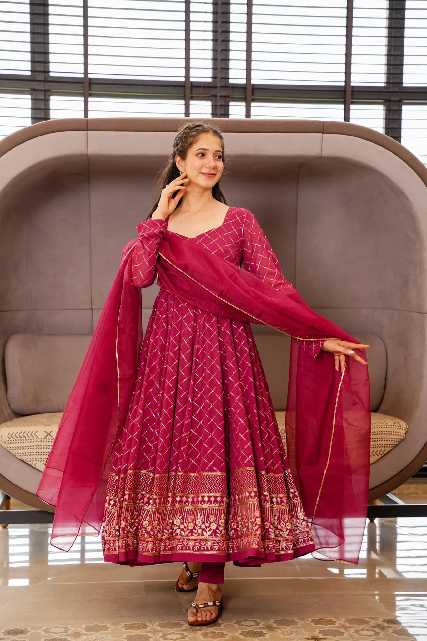 Party Wear Designer Anarkali Gown, Pent And Dupatta