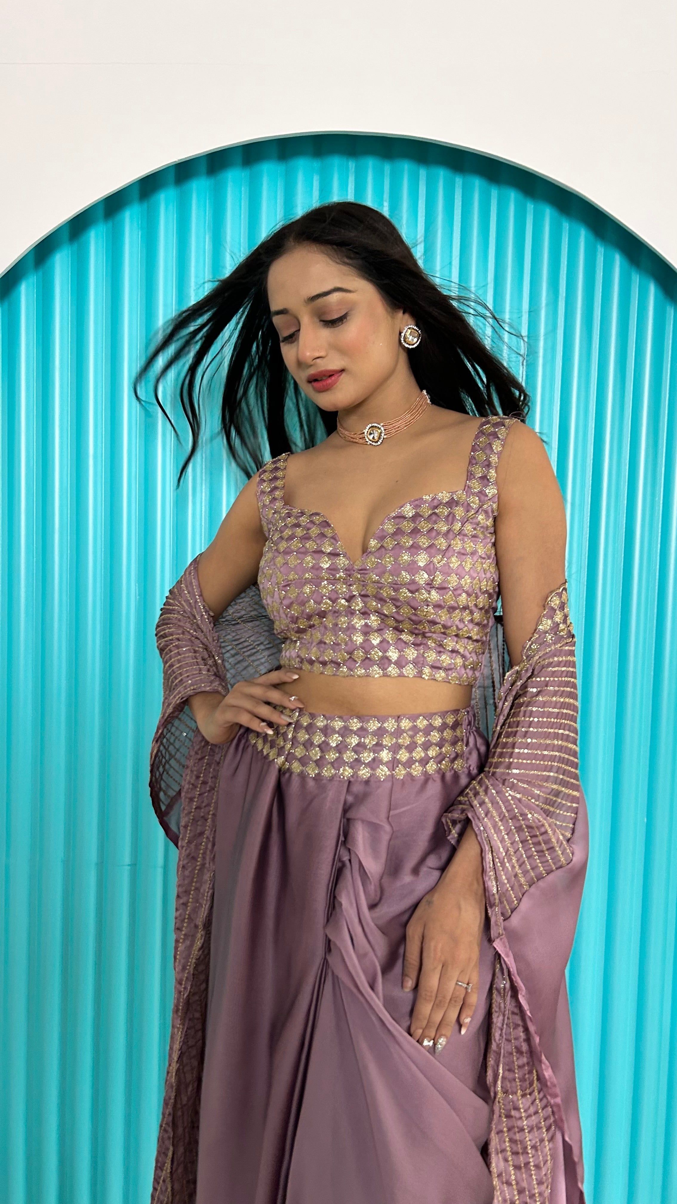 Designer Party Wear Indo Western With Sequence & Dori Work