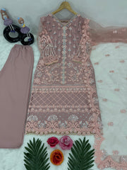 Fancy Party Wear Sharara Suit Set With Pearl Work