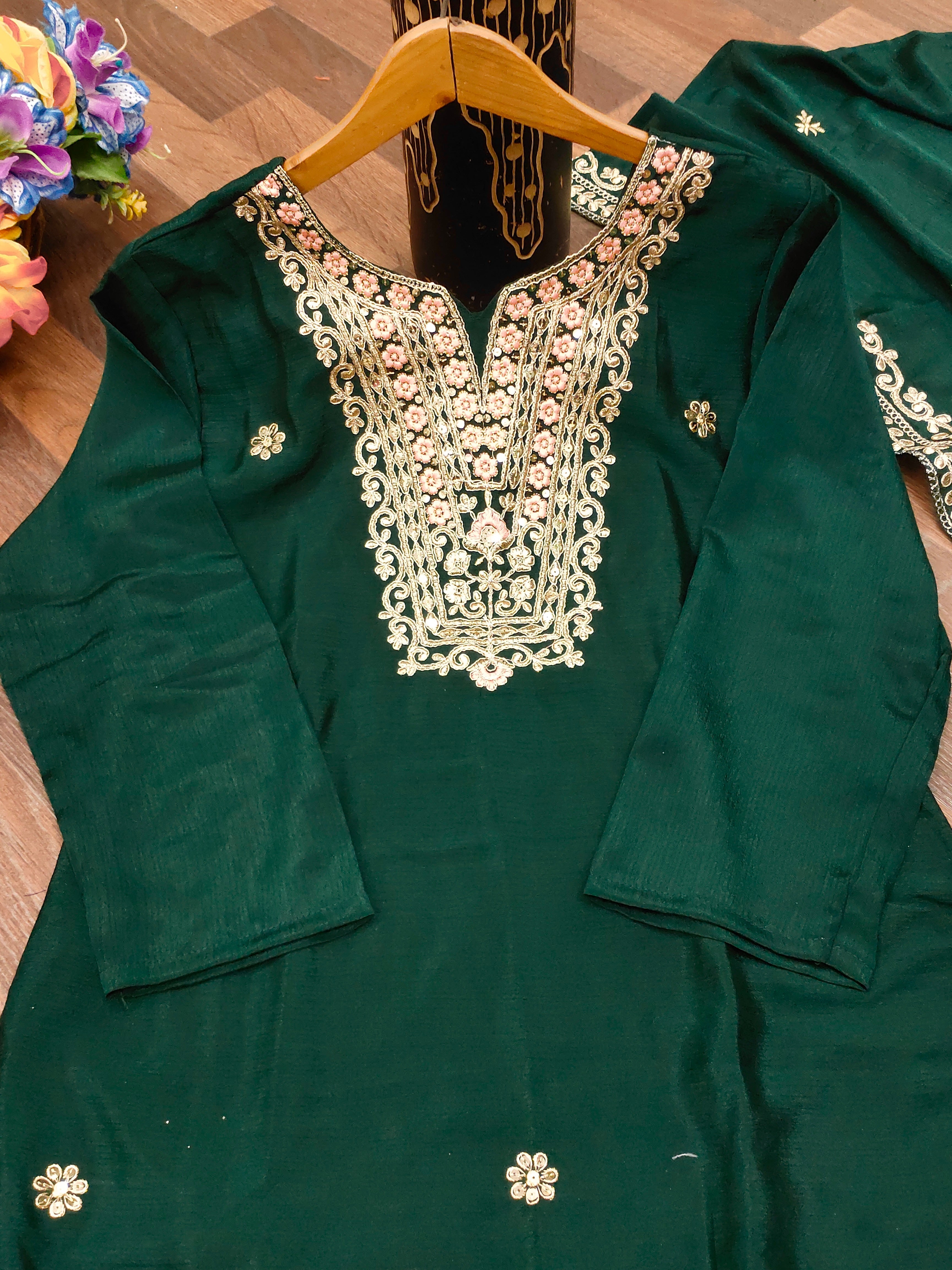 Beautiful Suit Set With Coding Sequence Embroidered Work