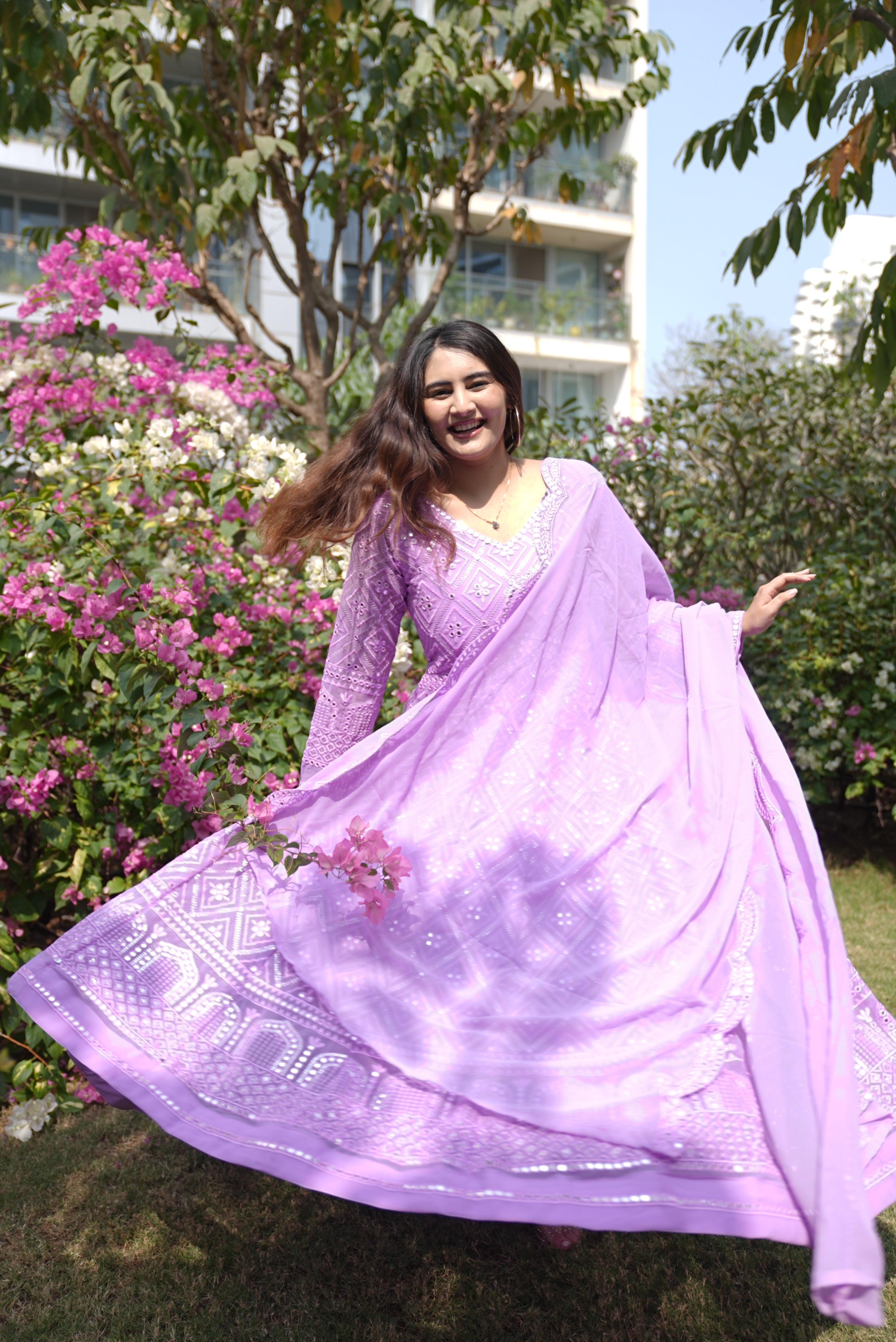 Designer Party Wear Anarkali Suit Set With Thread-Sequence Embroidery Work