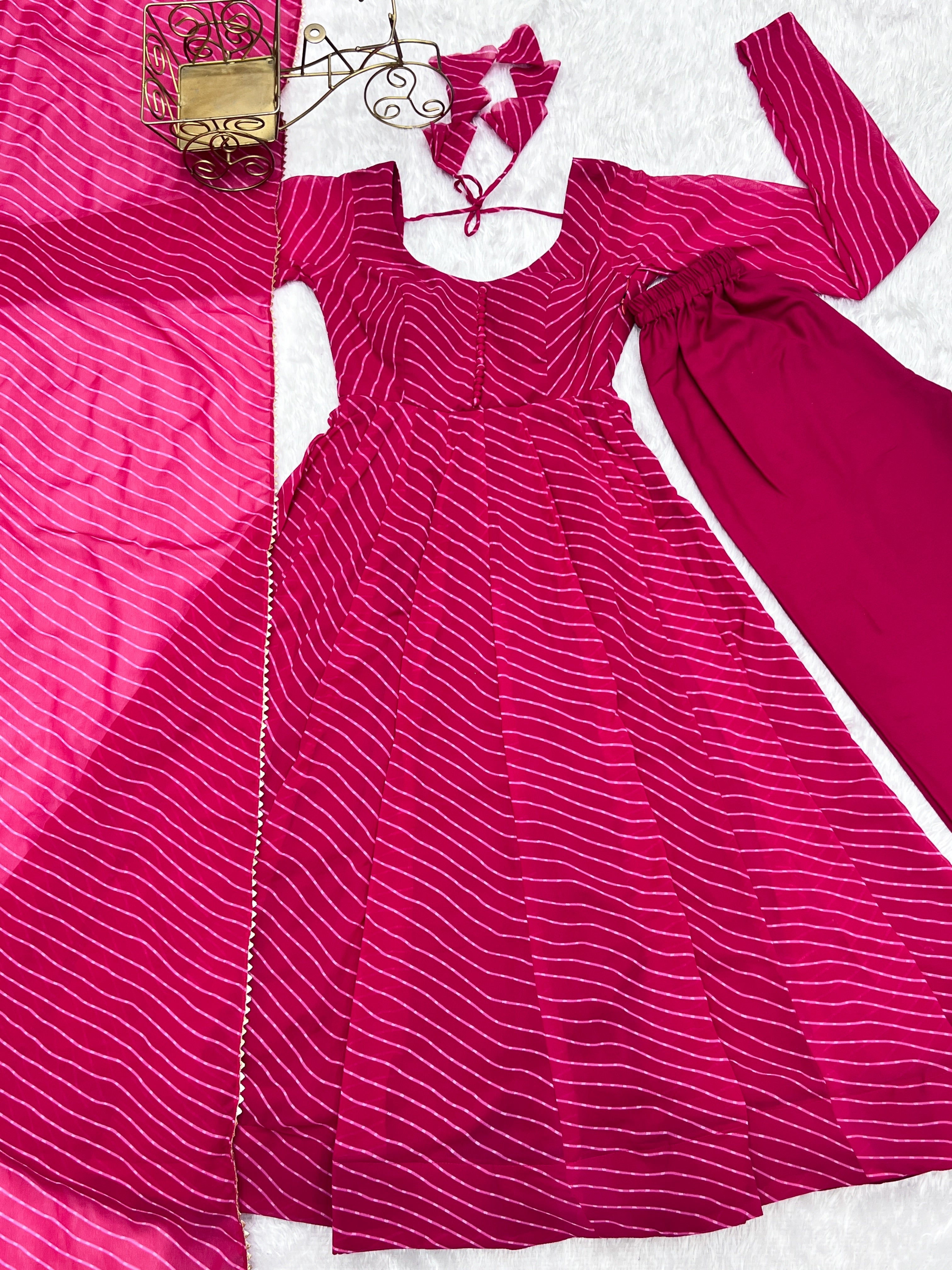 Party Wear Beautiful Gown Pent And Dupatta With Laheriya Print