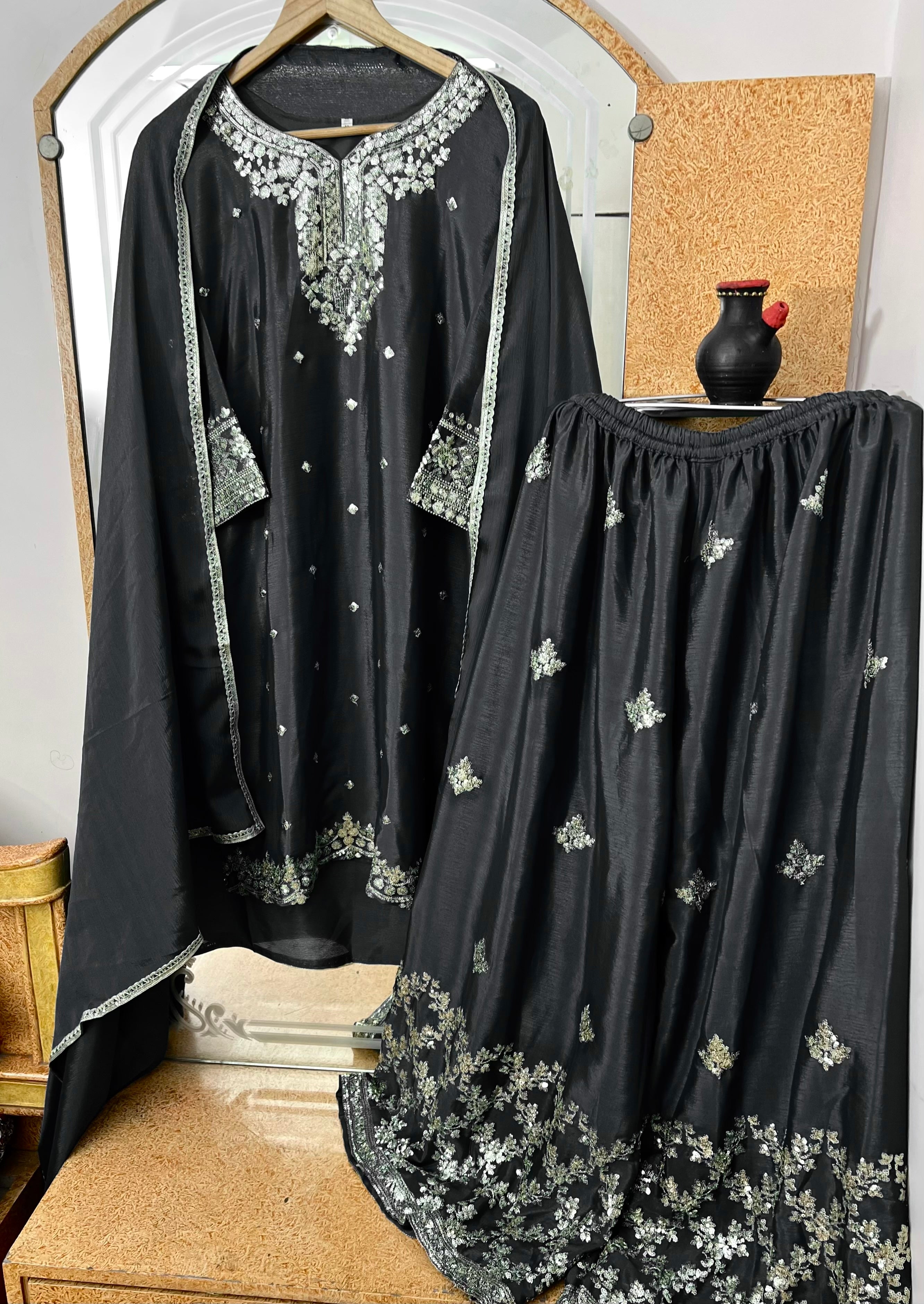 Party Wear Beautiful Suit Set With Zari Needle Embroidery Work