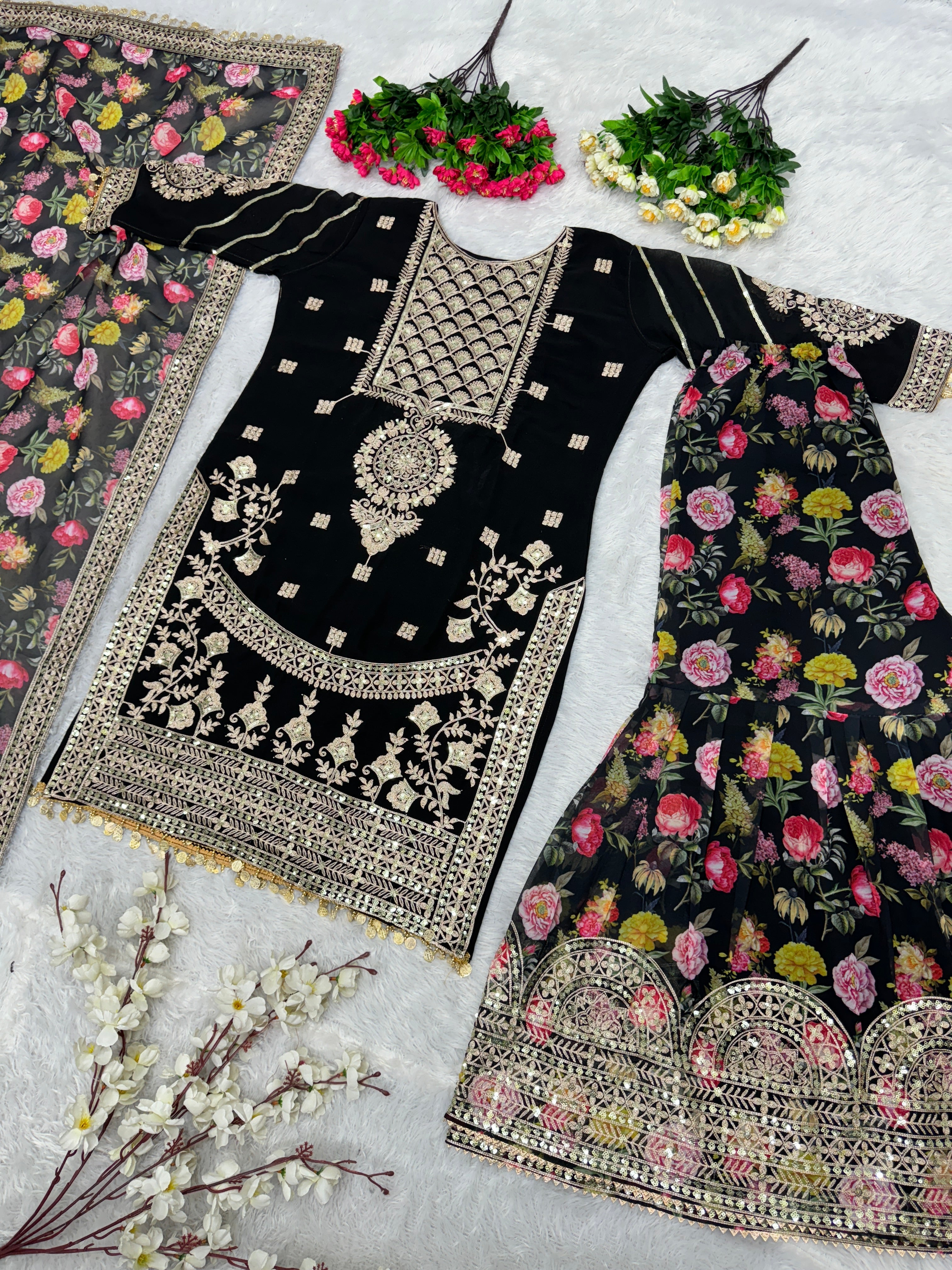 Beautiful Party Wear Top Plazzo And Dupatta With Digital Print