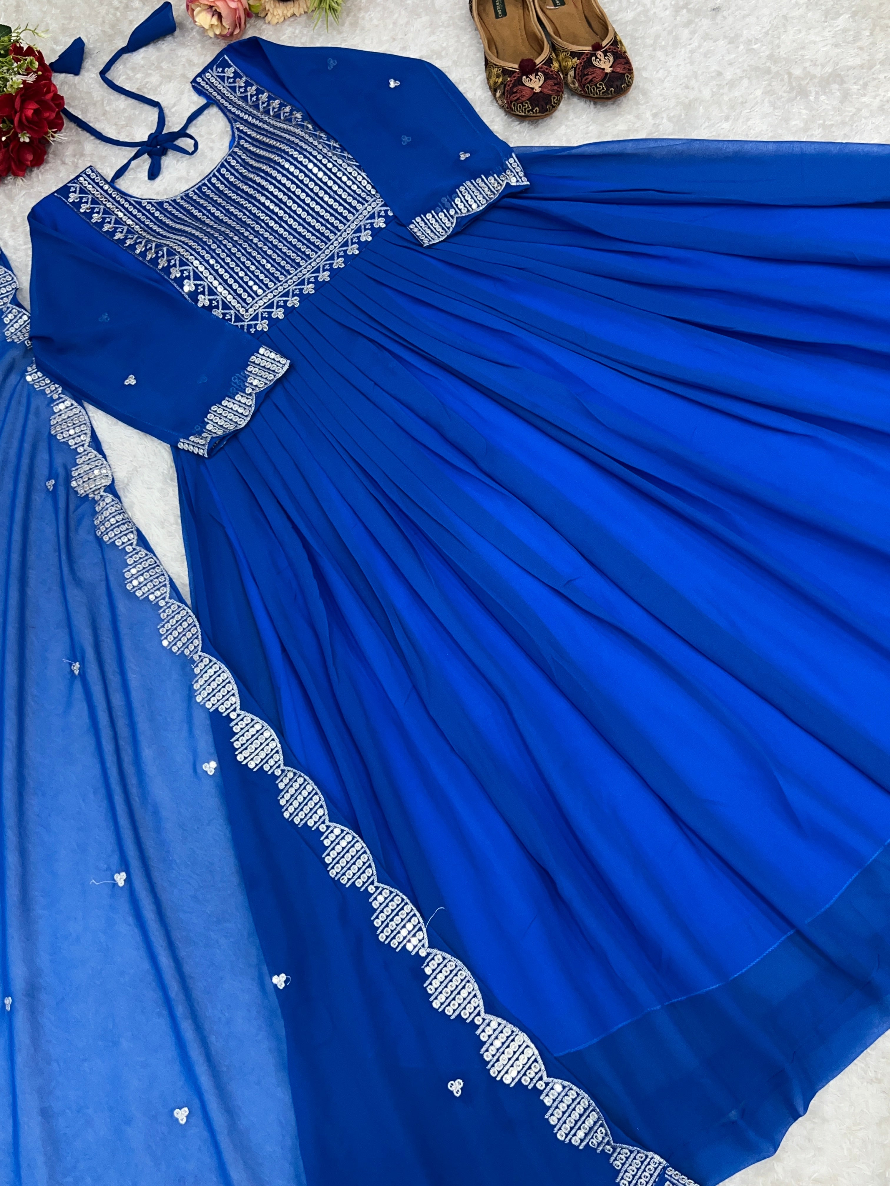 Designer Party Wear Look Anarkali Gown With Dupatta