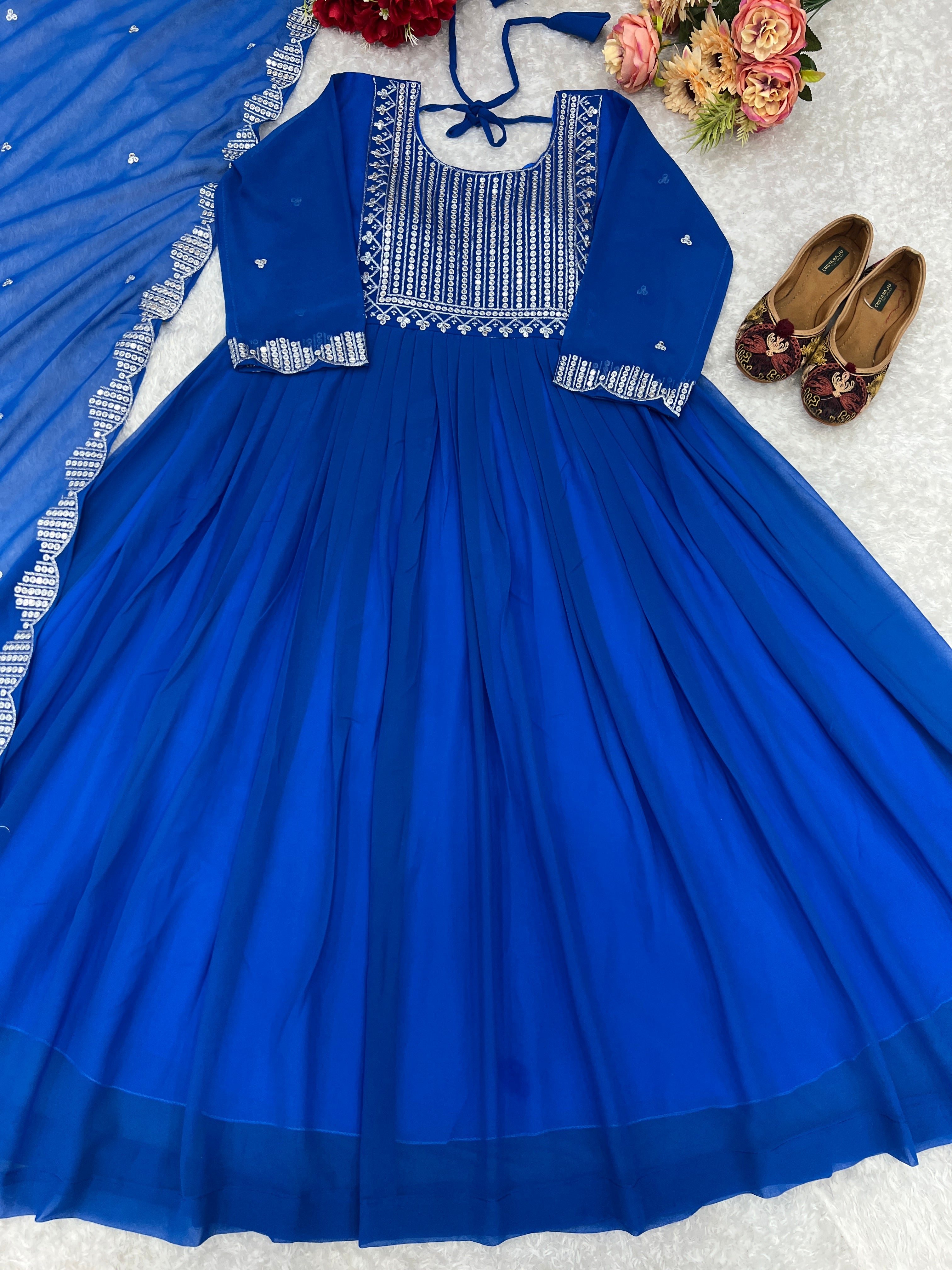 Designer Party Wear Look Anarkali Gown With Dupatta
