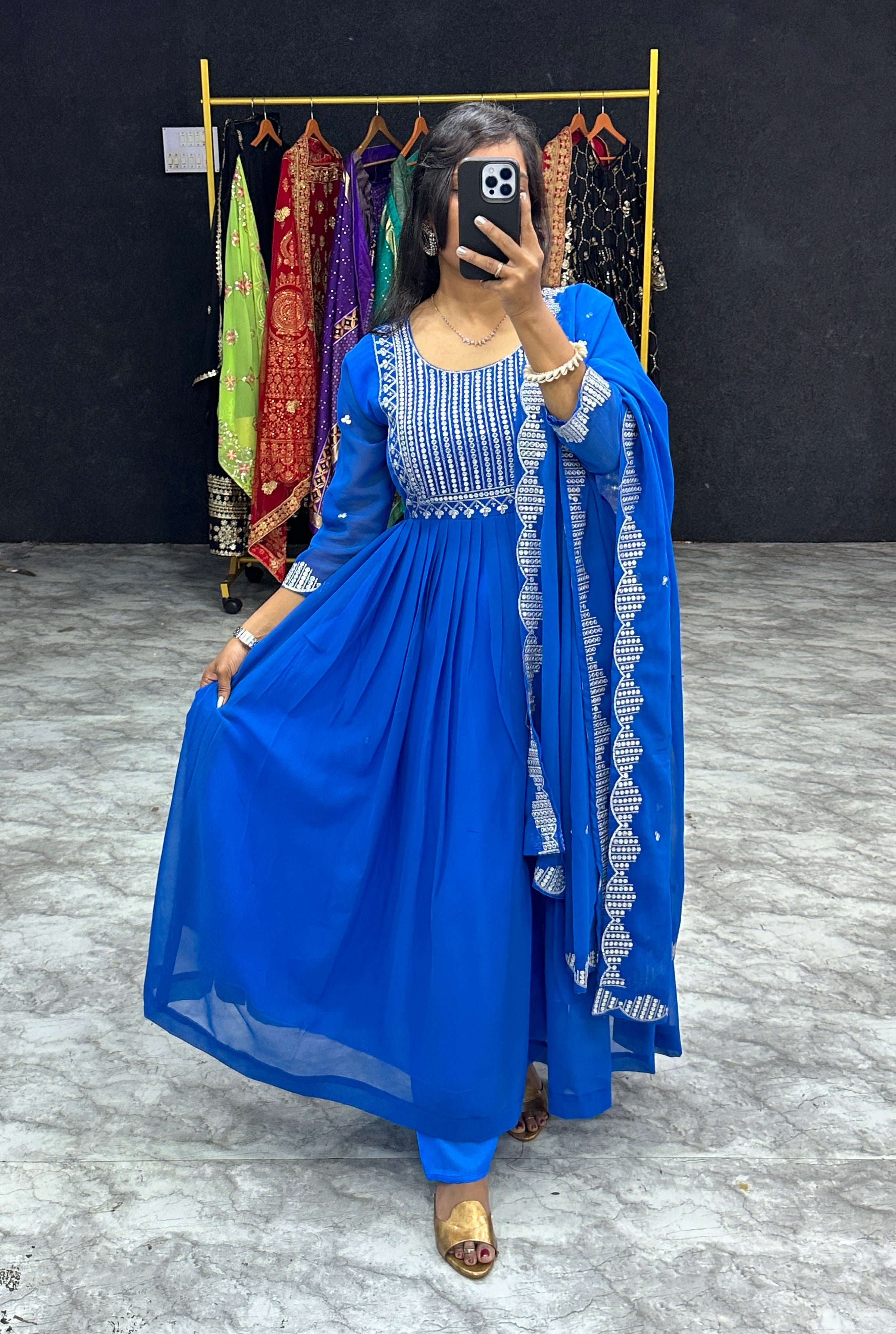 Designer Party Wear Look Anarkali Gown With Dupatta