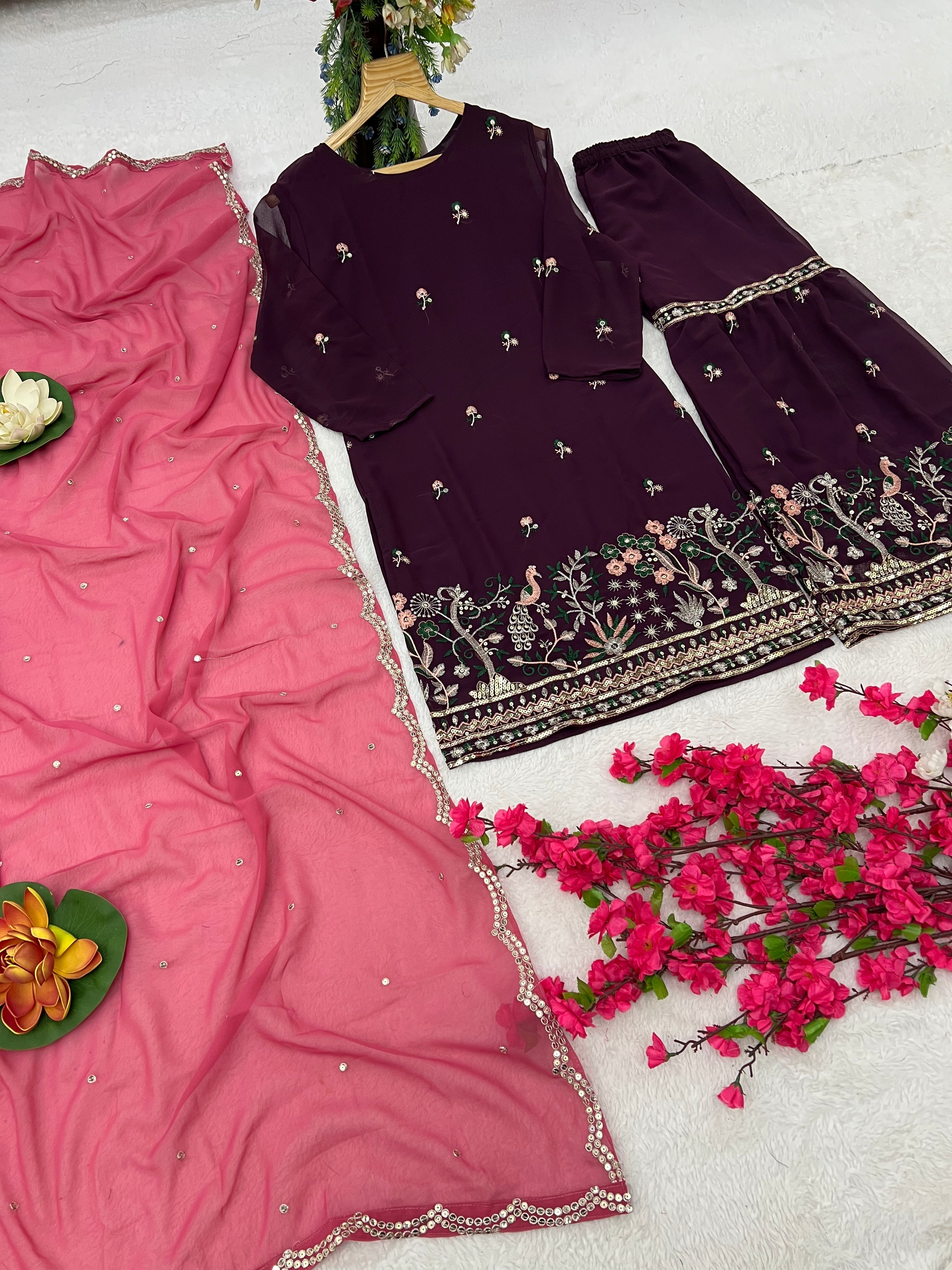 Party Wear Designer Top-Bottom And Dupatta