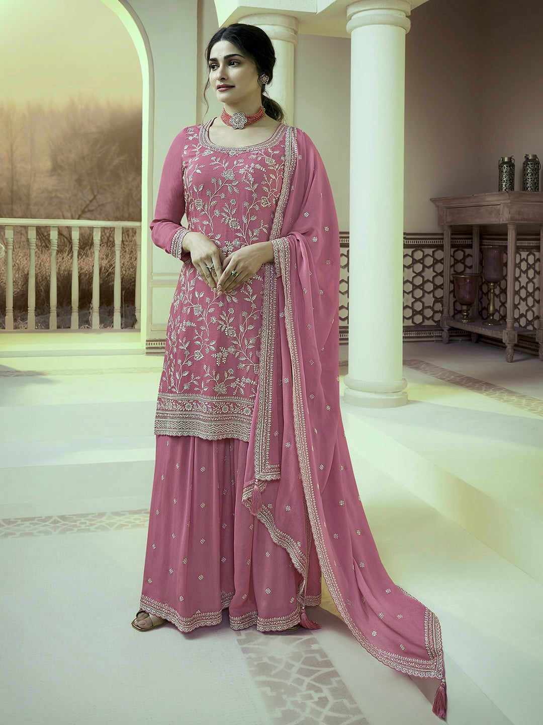 Designer Top - Plazzo & Dupatta With Embroidery Thread Work