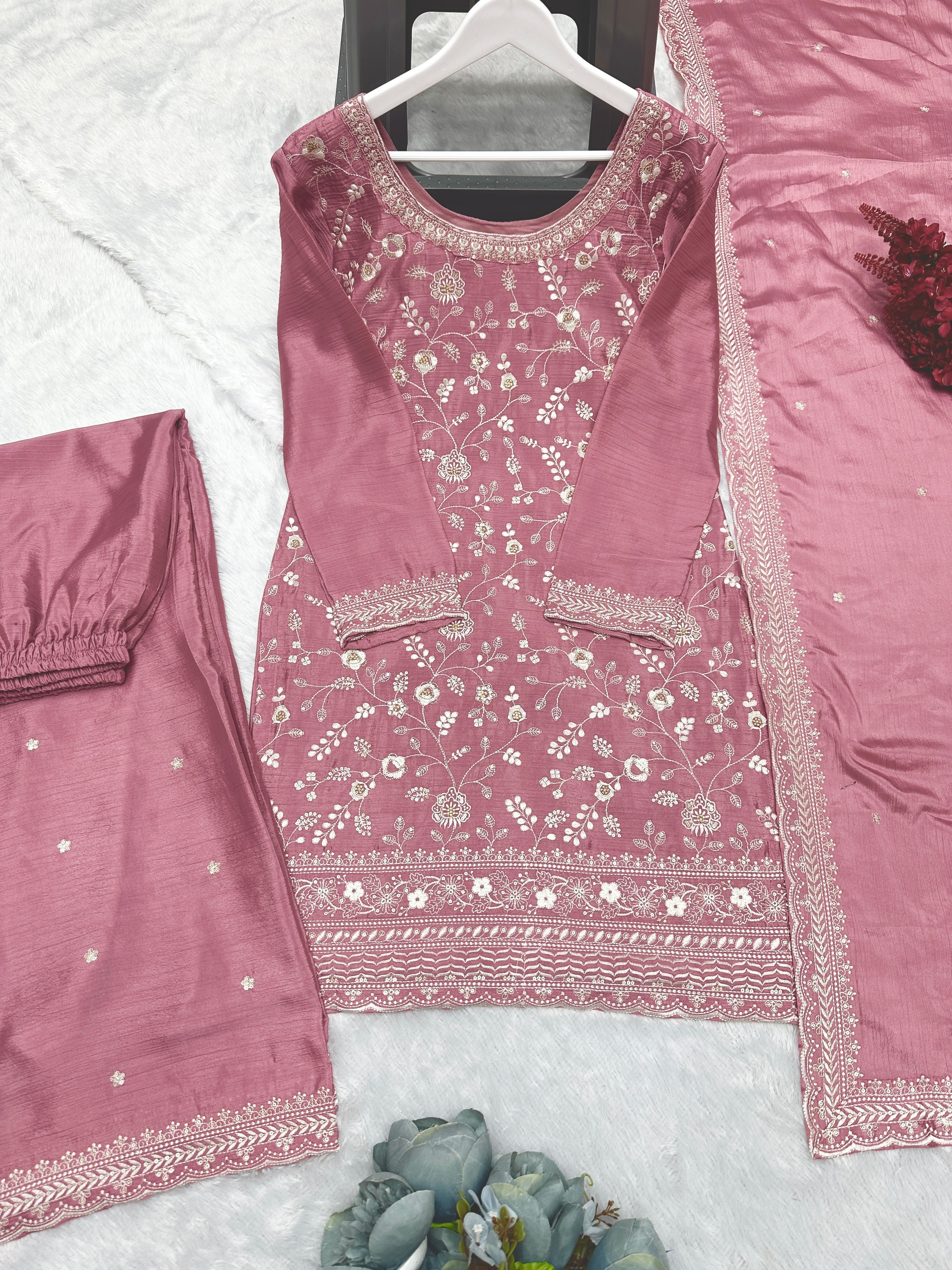 Designer Top - Plazzo & Dupatta With Embroidery Thread Work