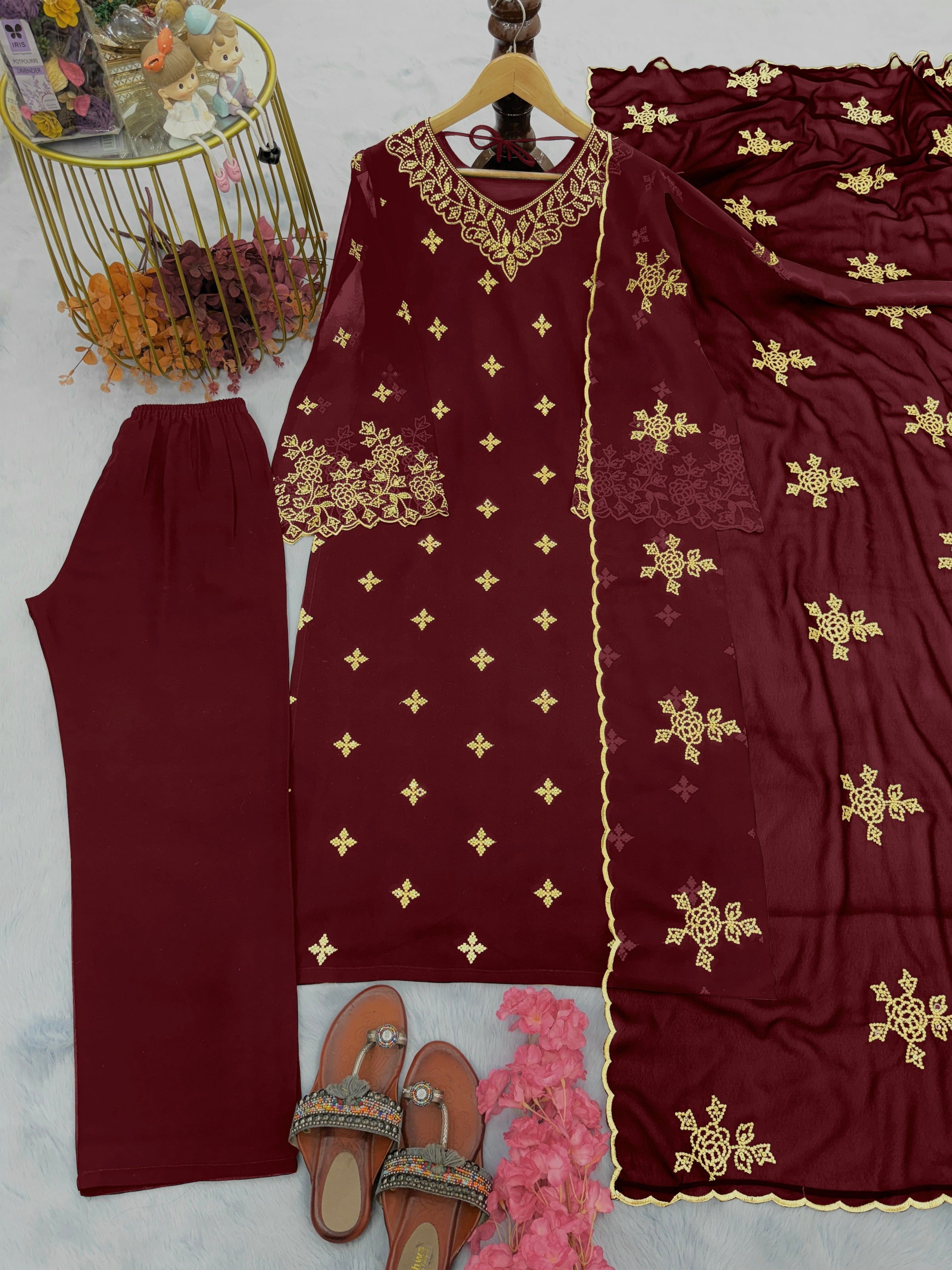 Designer Party Wear Look Top Plazzo & Beautiful Dupatta