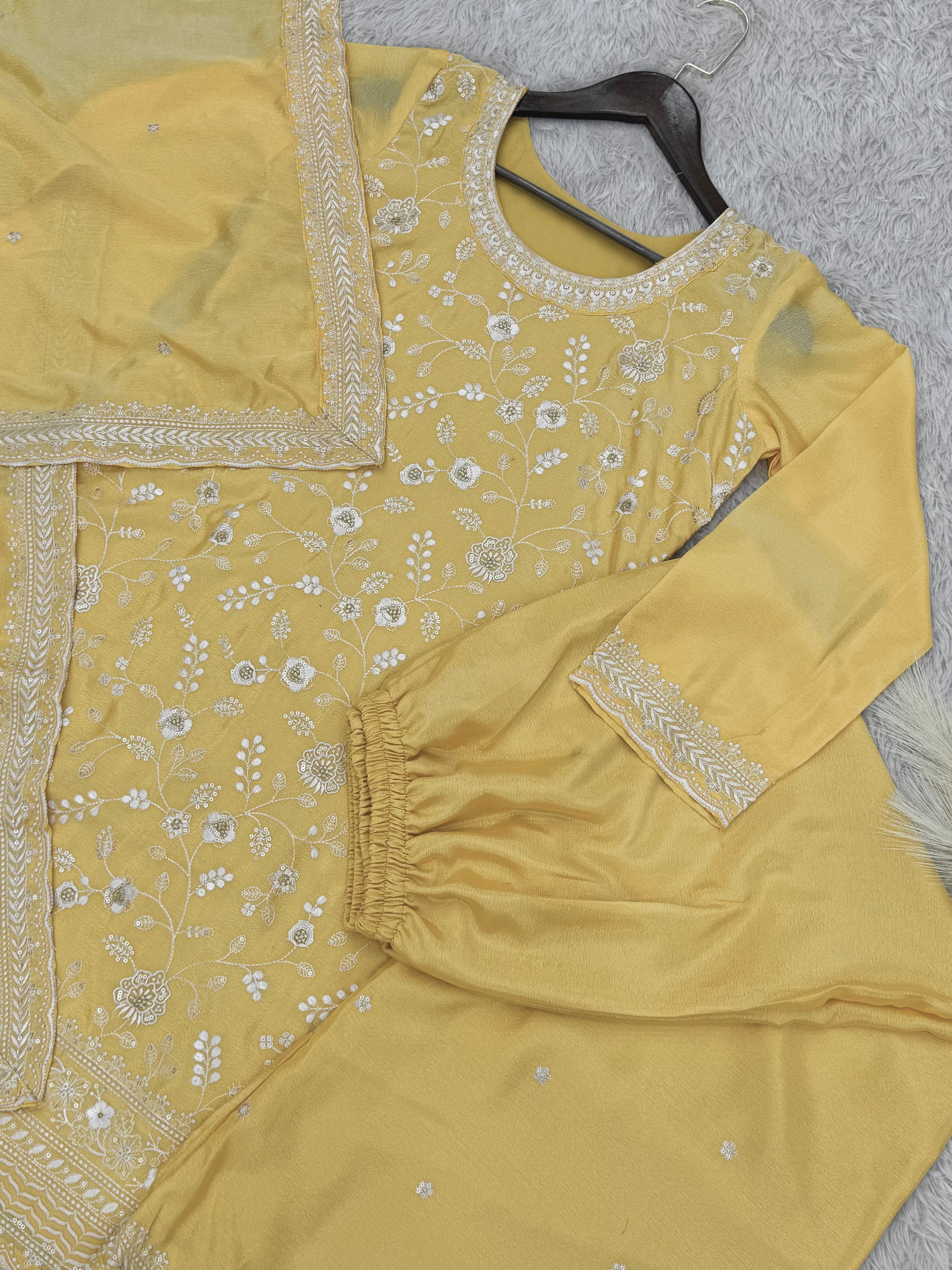 Designer Top - Plazzo & Dupatta With Embroidery Thread Work