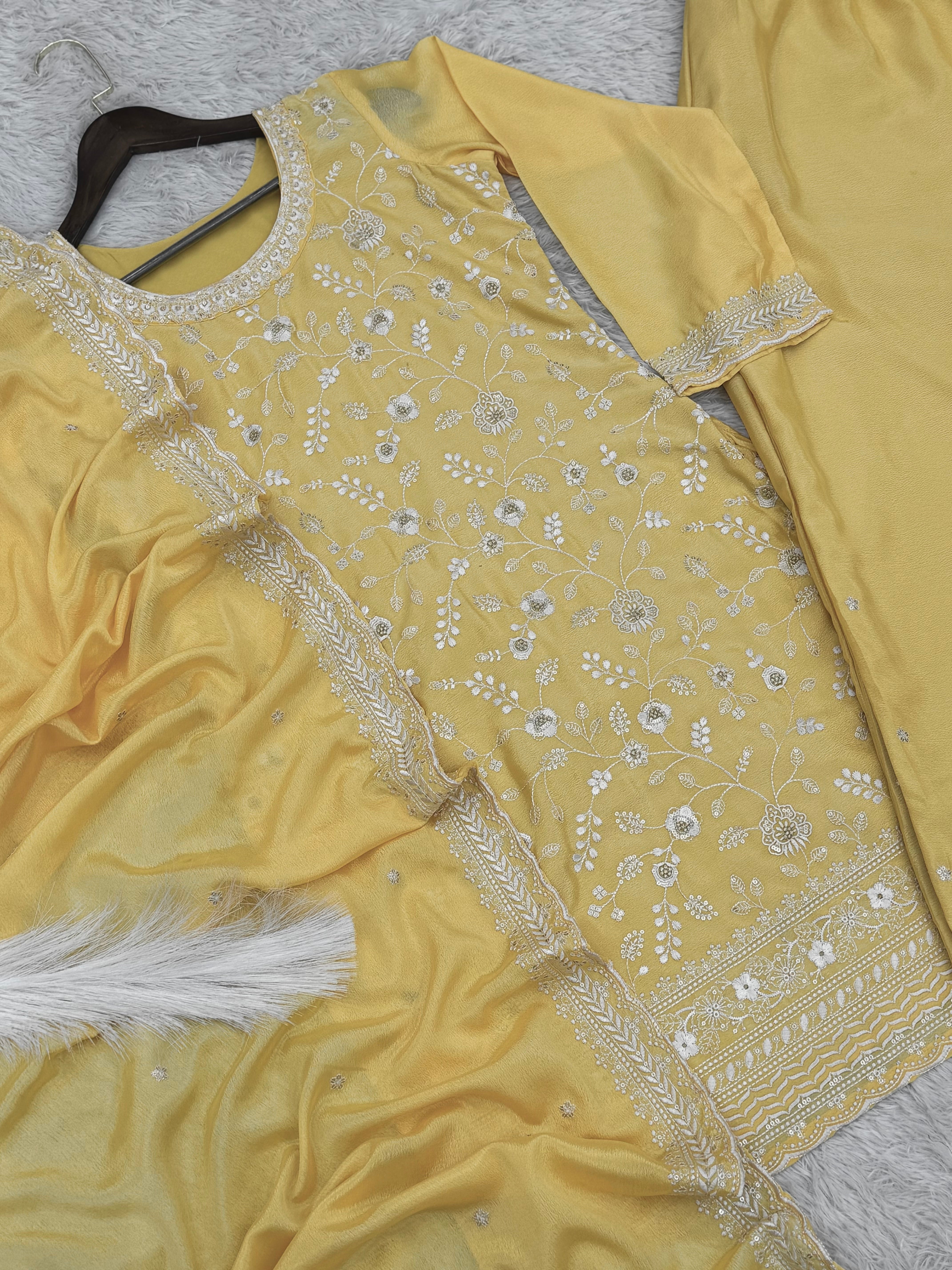 Designer Top - Plazzo & Dupatta With Embroidery Thread Work