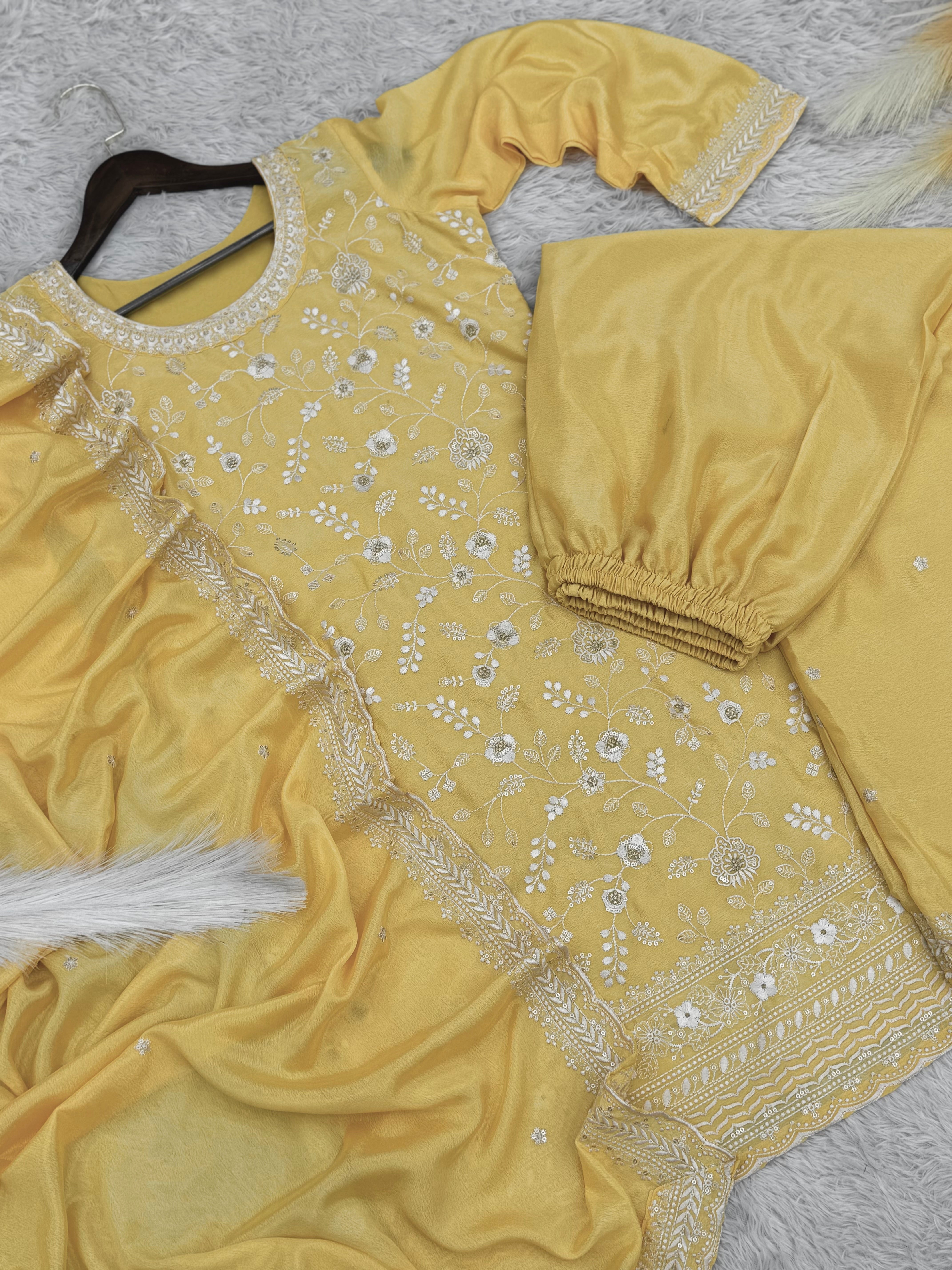 Designer Top - Plazzo & Dupatta With Embroidery Thread Work