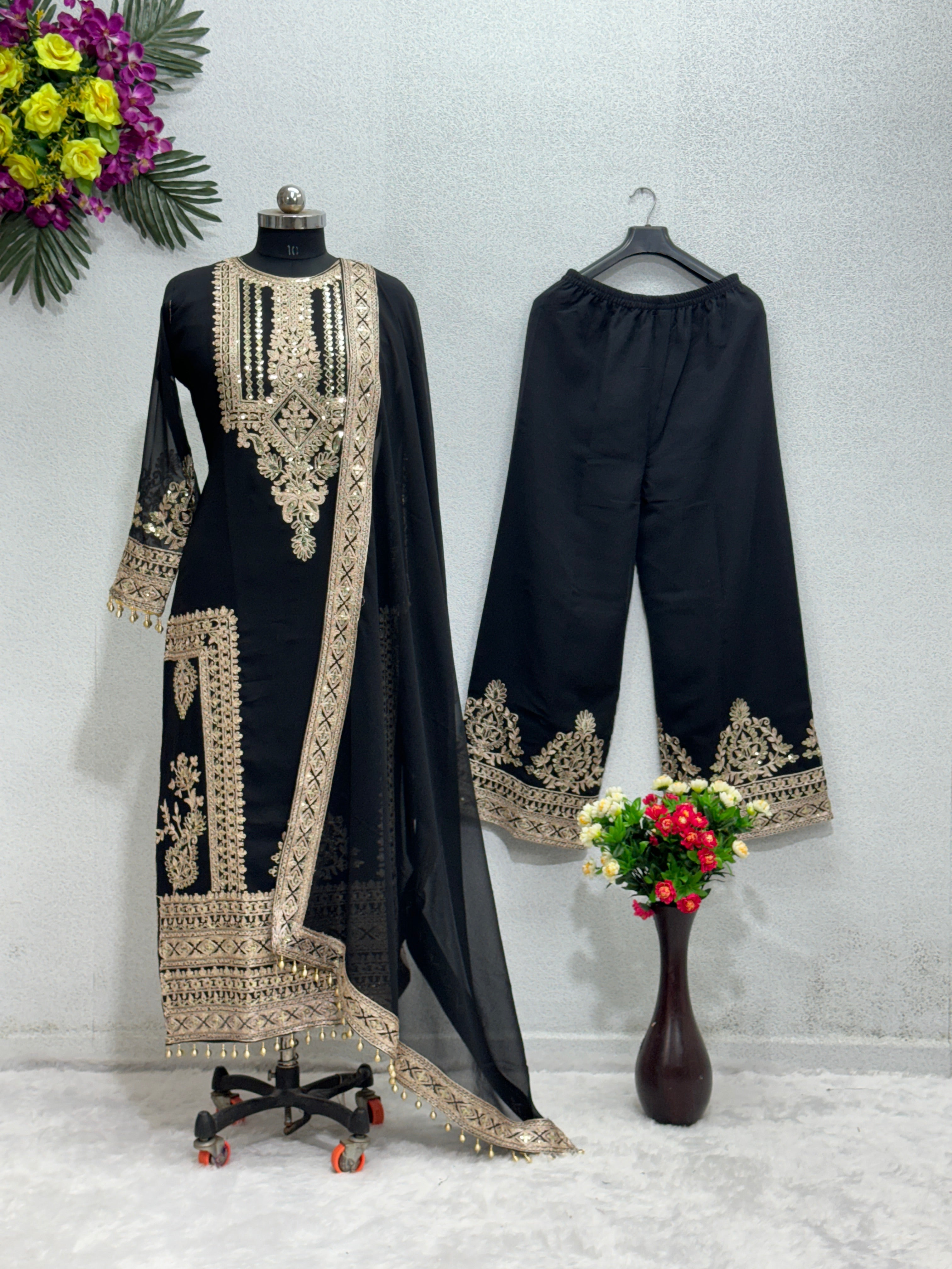 Beautiful Party Wear Top And Plazzo With Dupatta