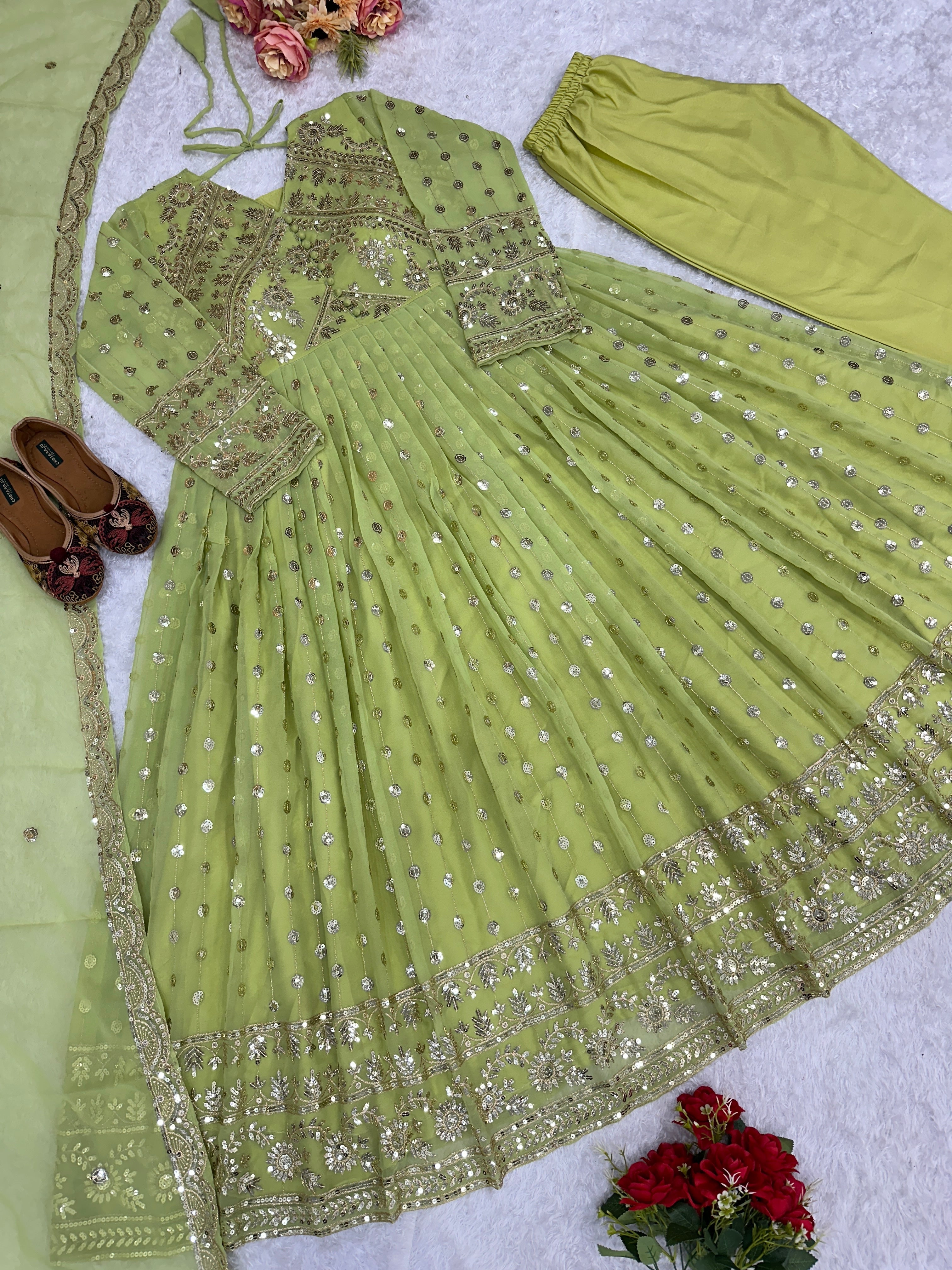 Designer Party Wear Anarkali Gown And Pent With Beautiful Dupatta