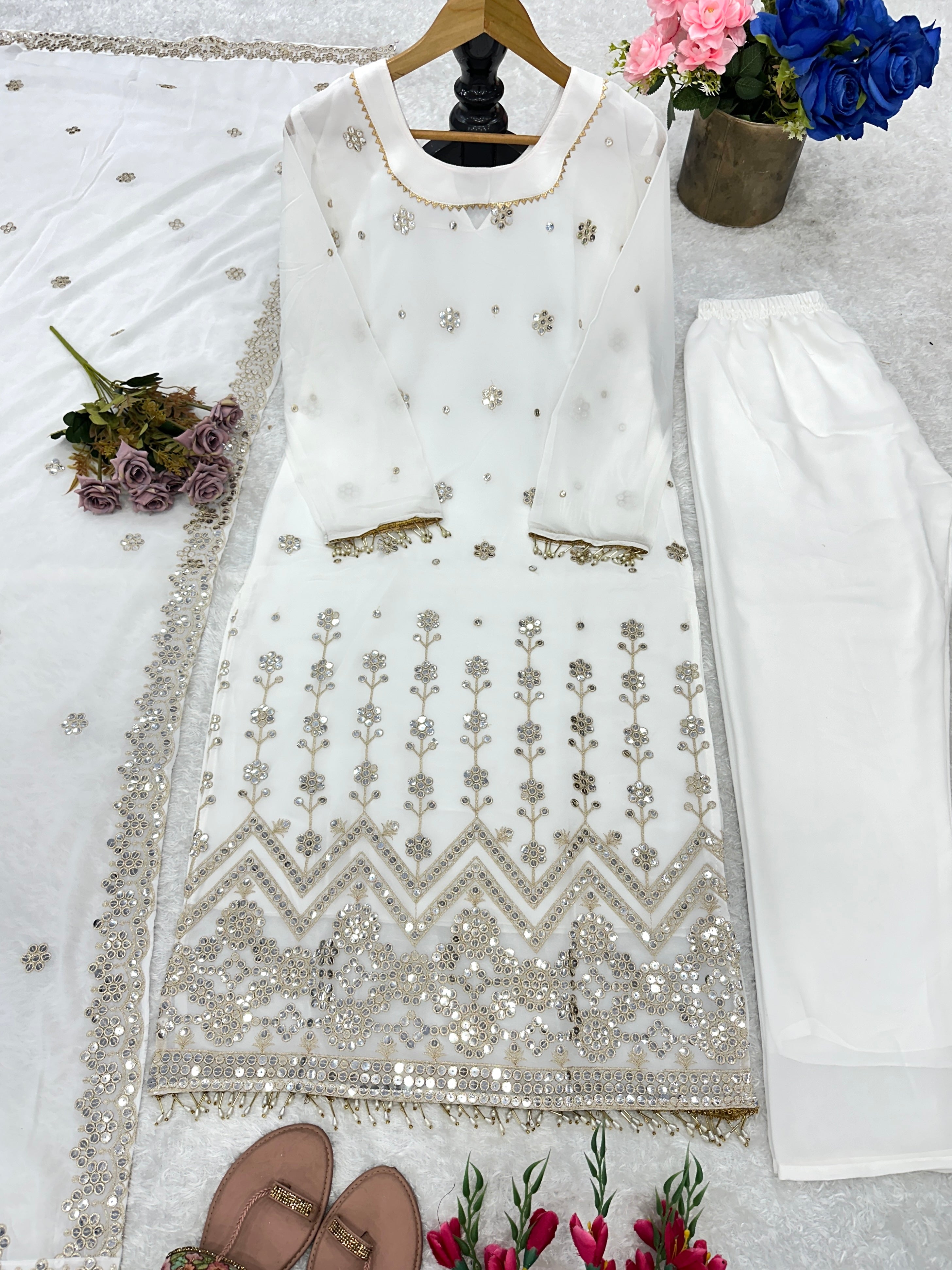 Designer Party Wear Top And Pent With Dupatta