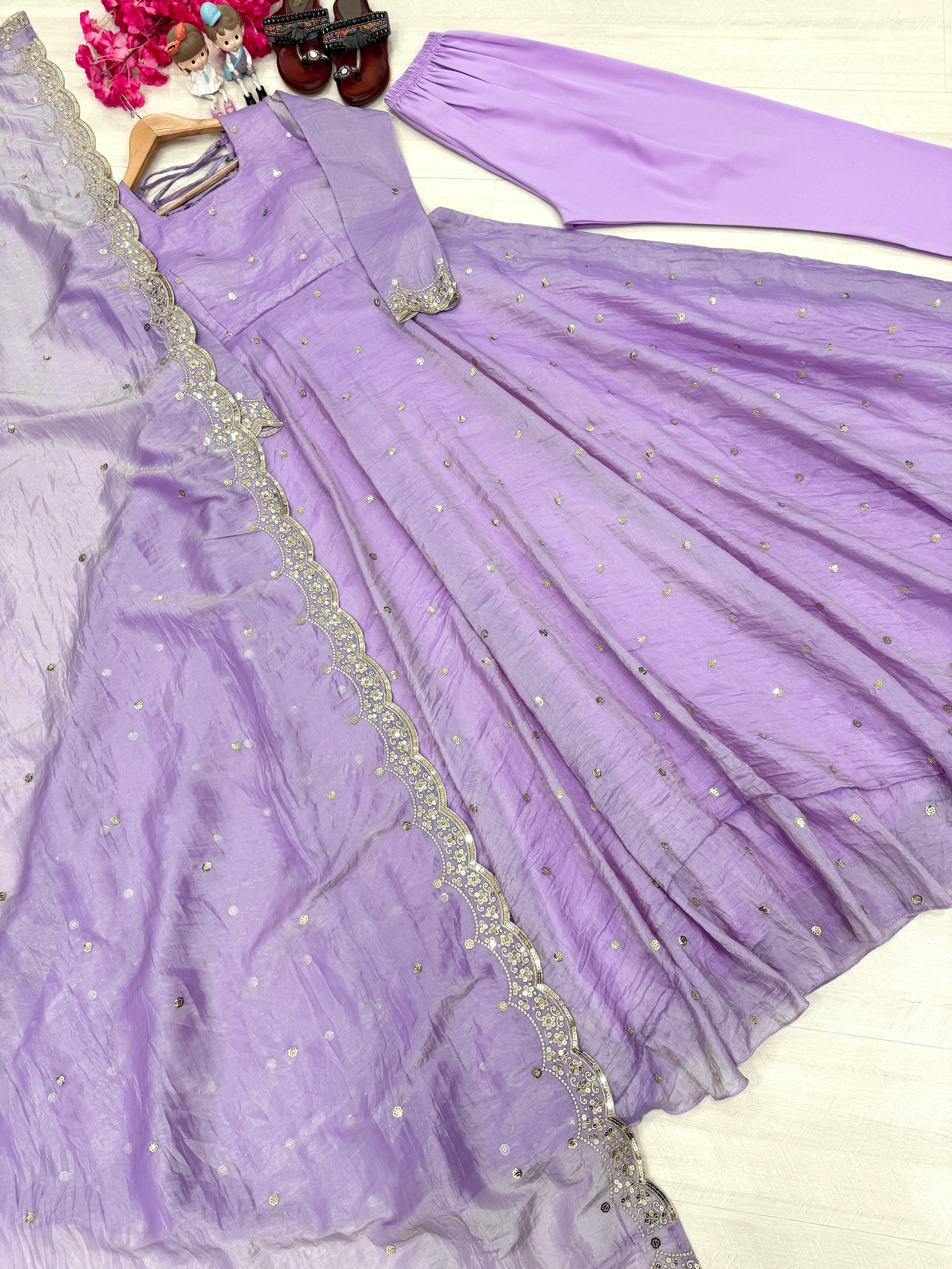 Designer Party Wear Look Fancy Umbrella Gown, Dupatta & Bottom