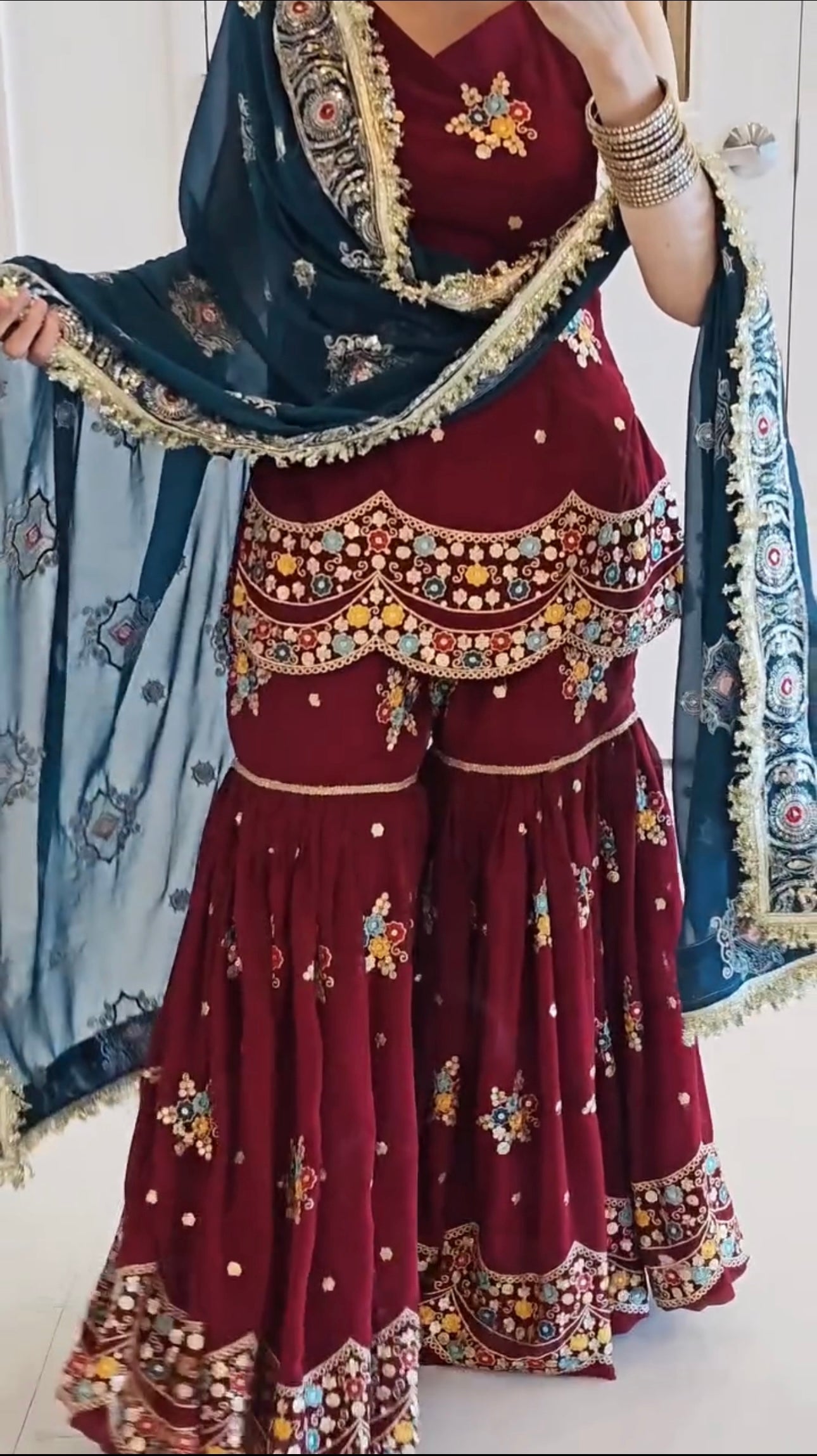 Designer Party Wear Look Top-Sarara And Dupatta With Heavy Embroidery Work