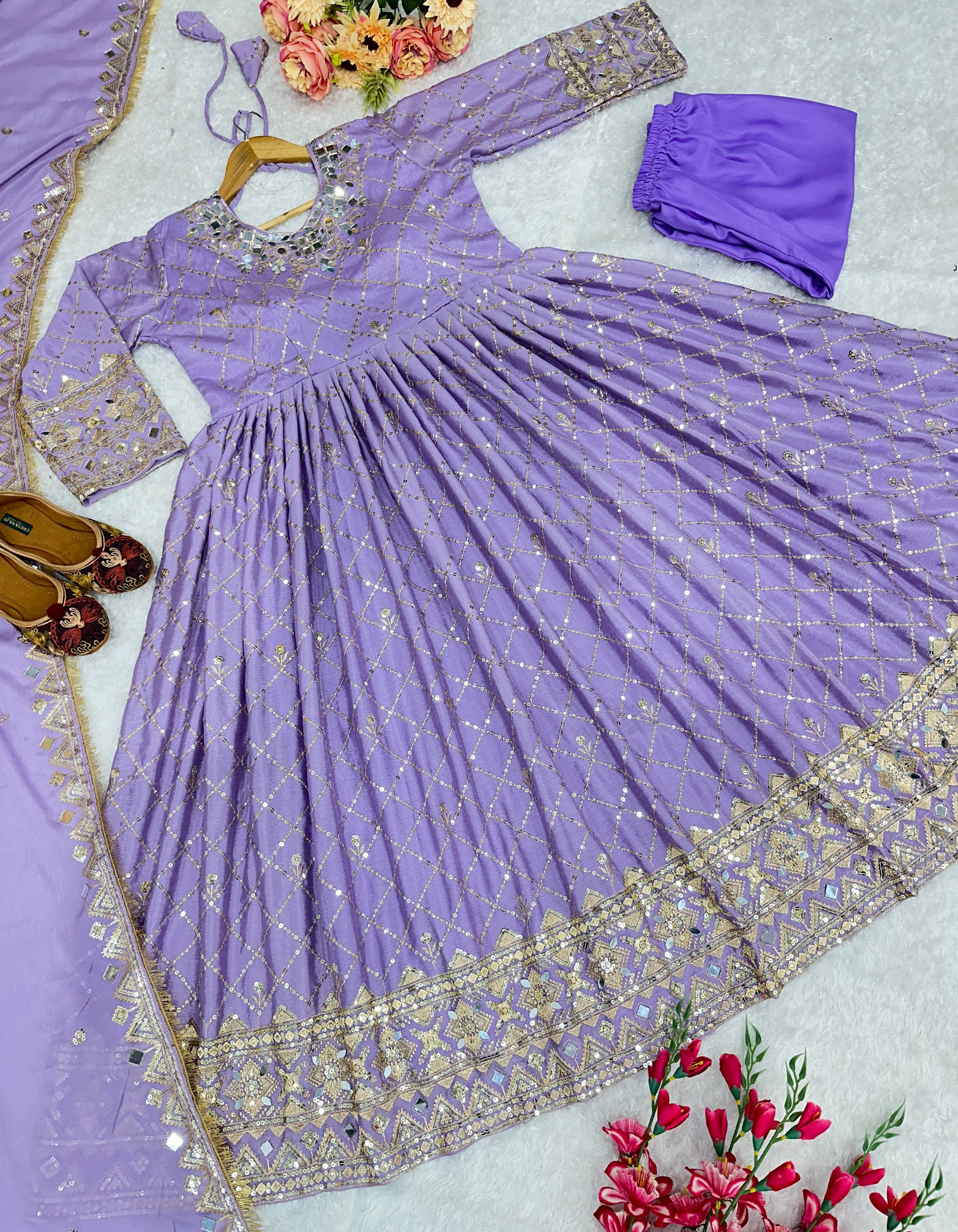 Designer Party Wear Look Gown With Dupatta And Pent