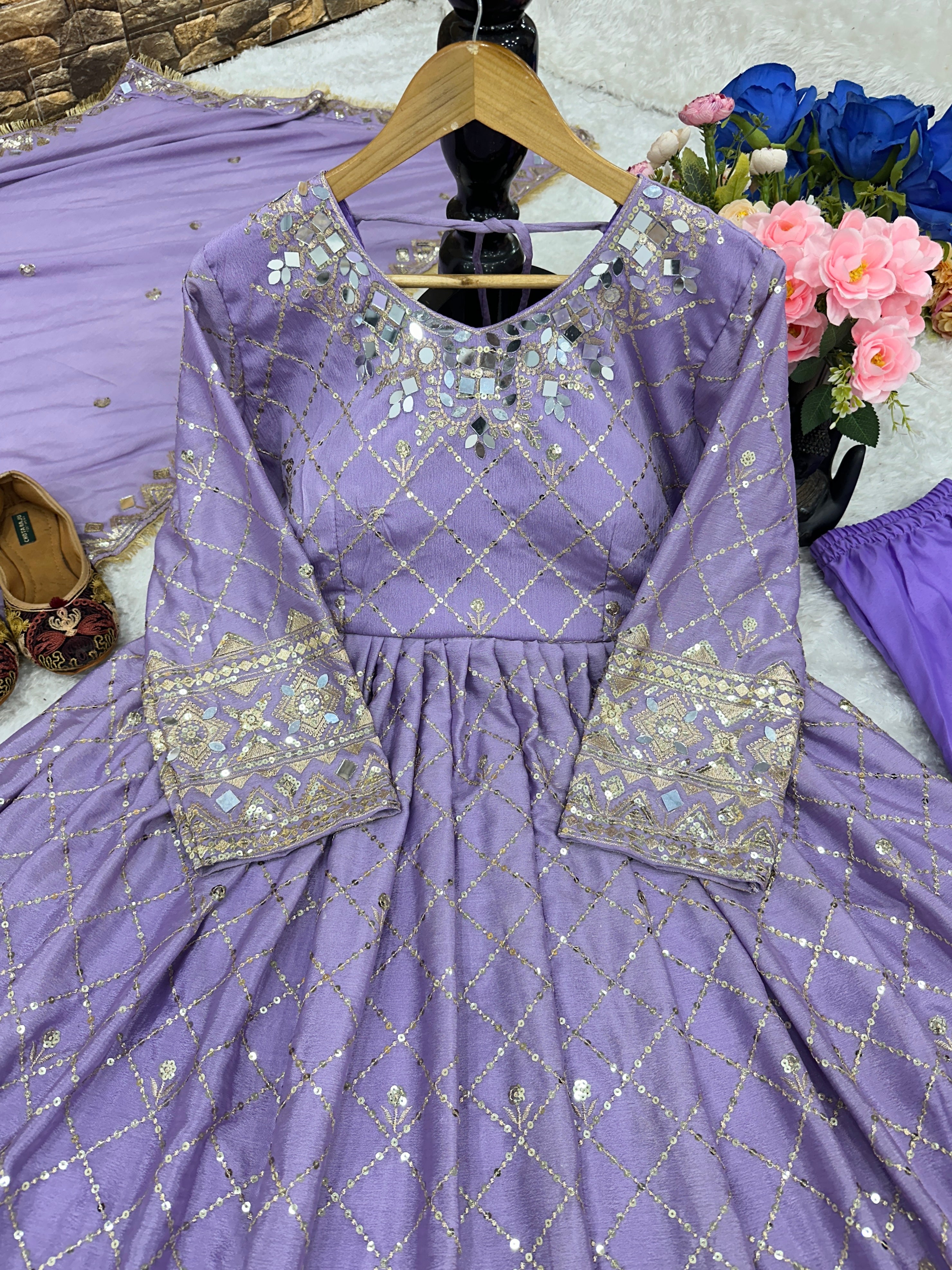 Designer Party Wear Look Gown With Dupatta And Pent