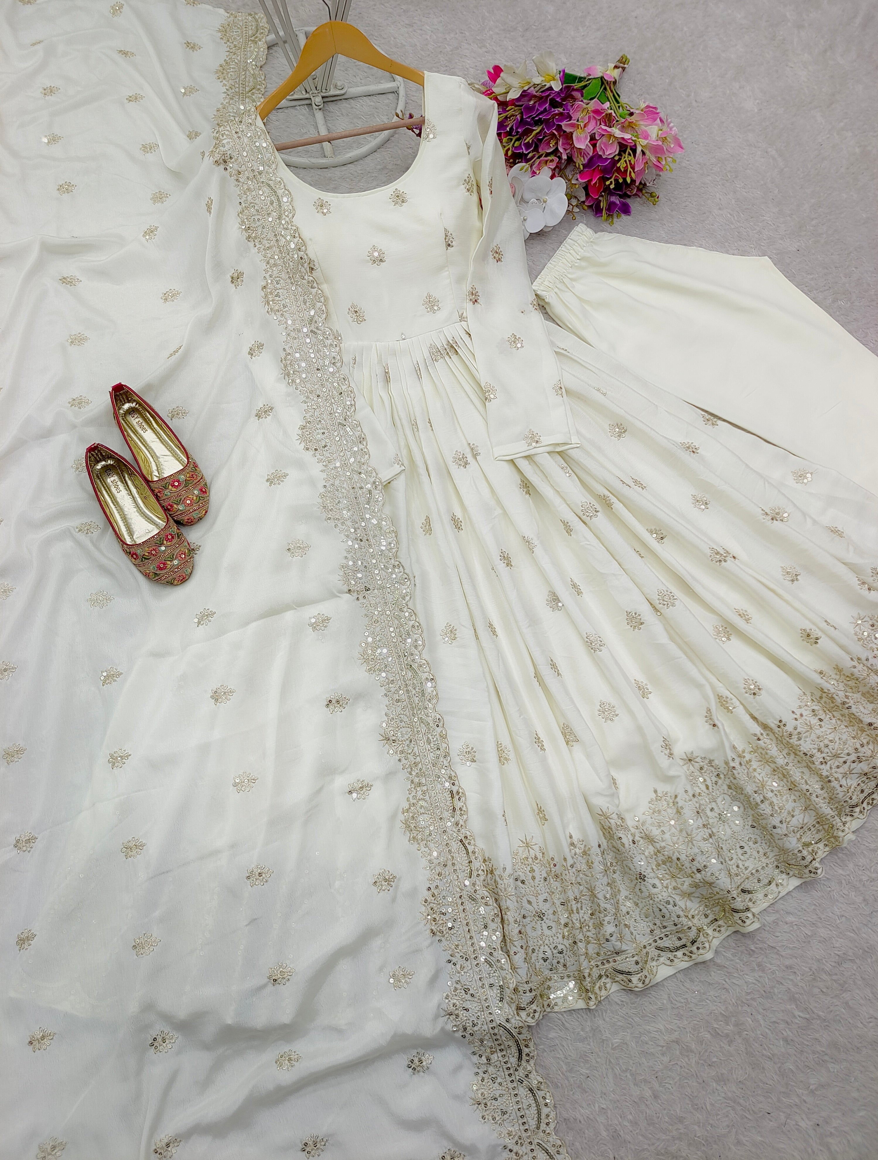 Designer Party Wear Gown -Pent And Dupatta With Embroidery Sequence Work