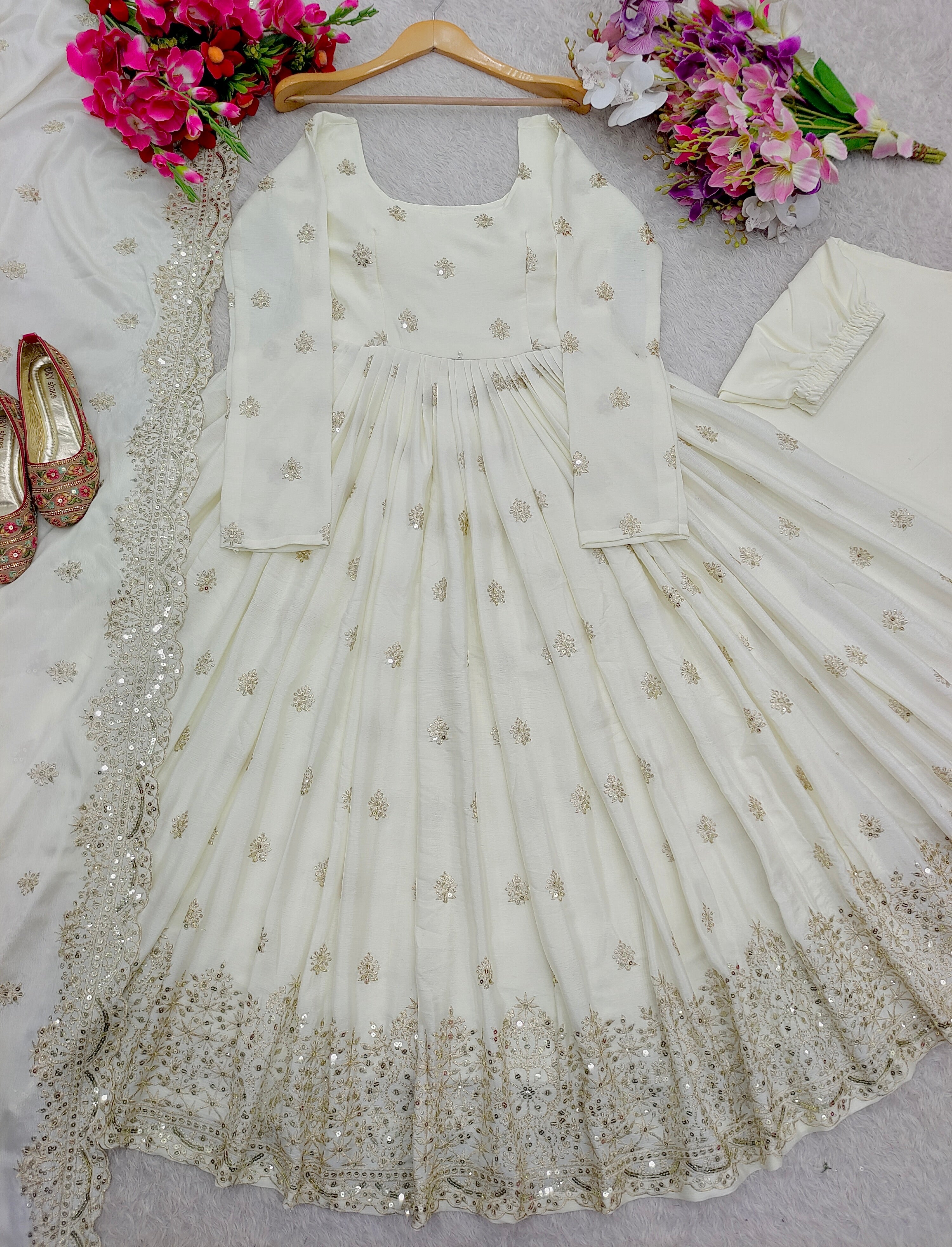 Designer Party Wear Gown -Pent And Dupatta With Embroidery Sequence Work