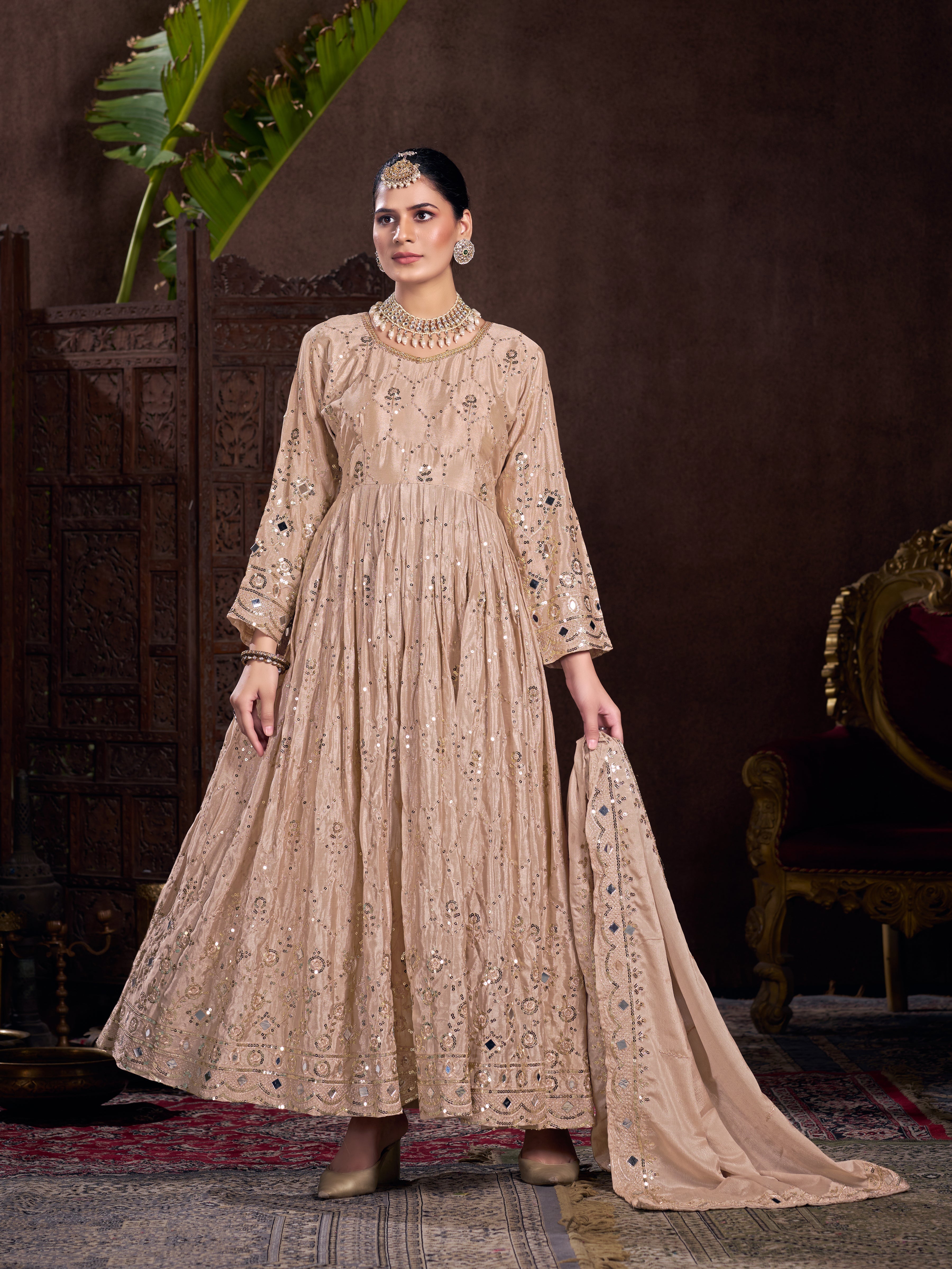 Party Wear Beautiful Anarkali Gown With Pent And Dupatta