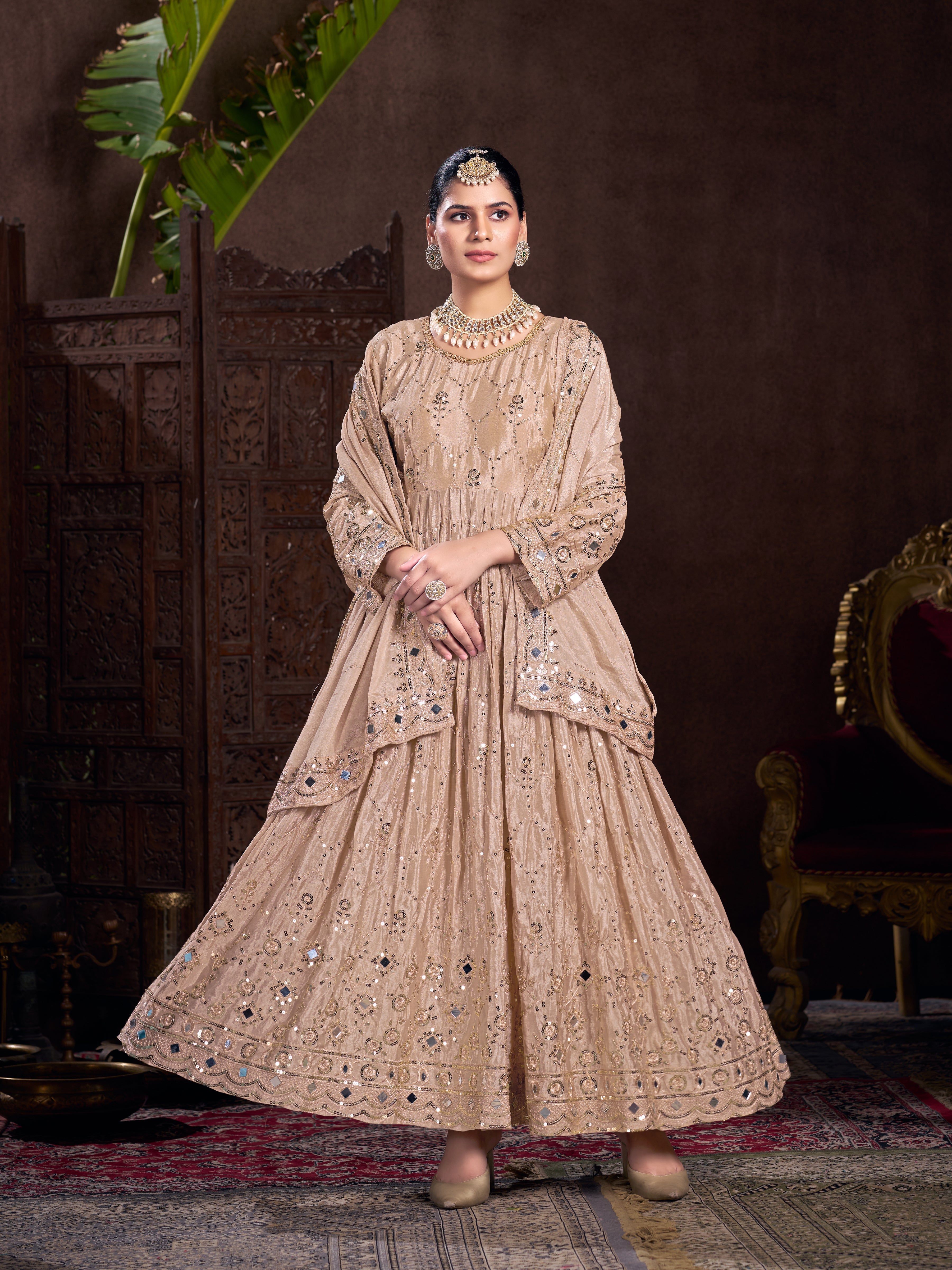Party Wear Beautiful Anarkali Gown With Pent And Dupatta