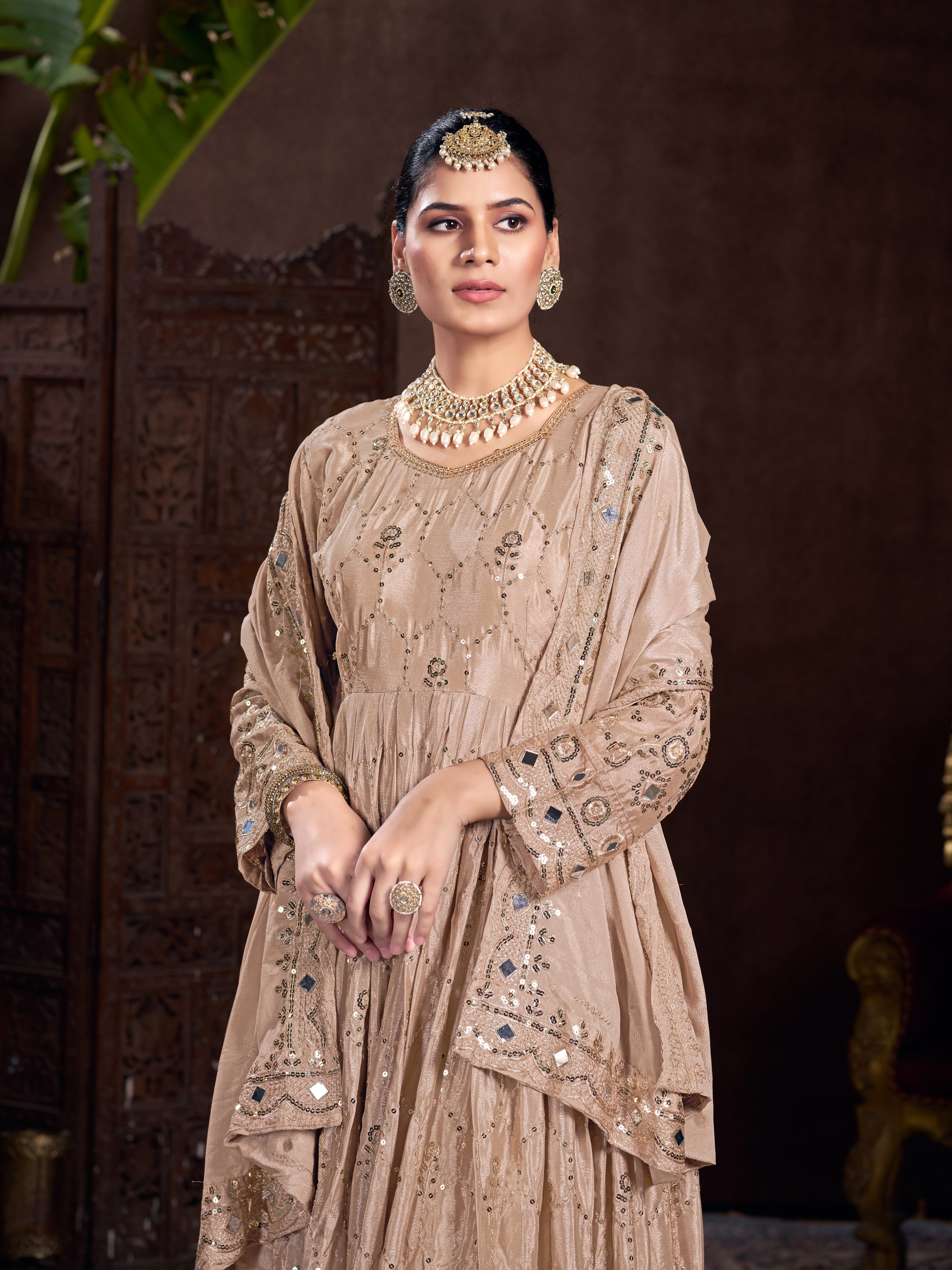 Party Wear Beautiful Anarkali Gown With Pent And Dupatta